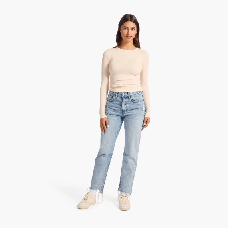 Slinky Rib Long Sleeve Shirt | Bone sold by nuuds