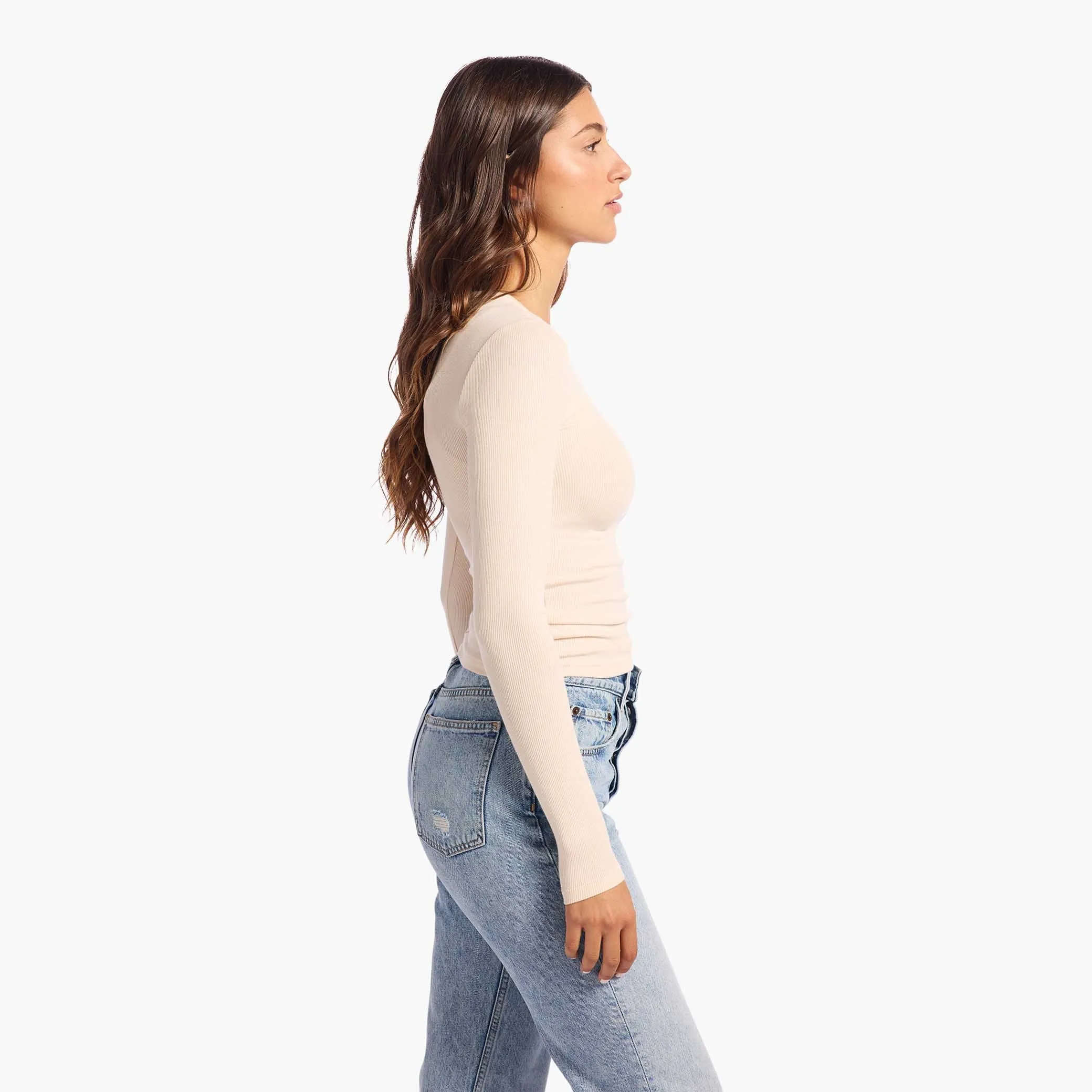 Slinky Rib Long Sleeve Shirt | Bone sold by nuuds product image thumbnail 3