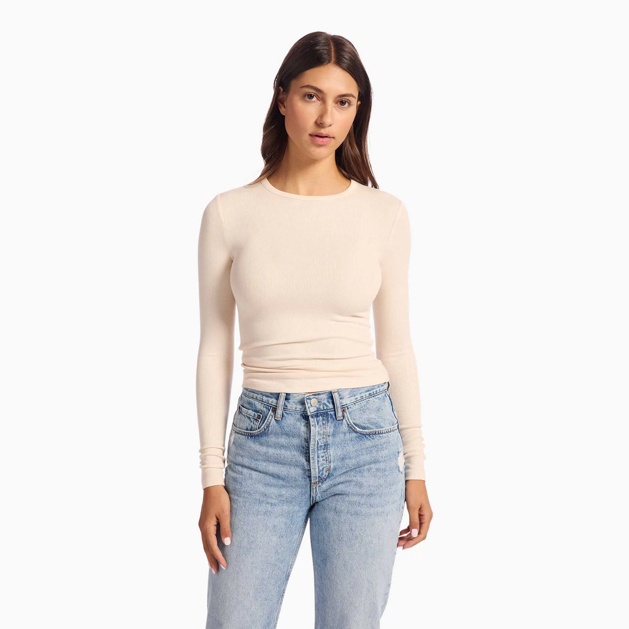 Slinky Rib Long Sleeve Shirt | Bone sold by nuuds product image thumbnail 2