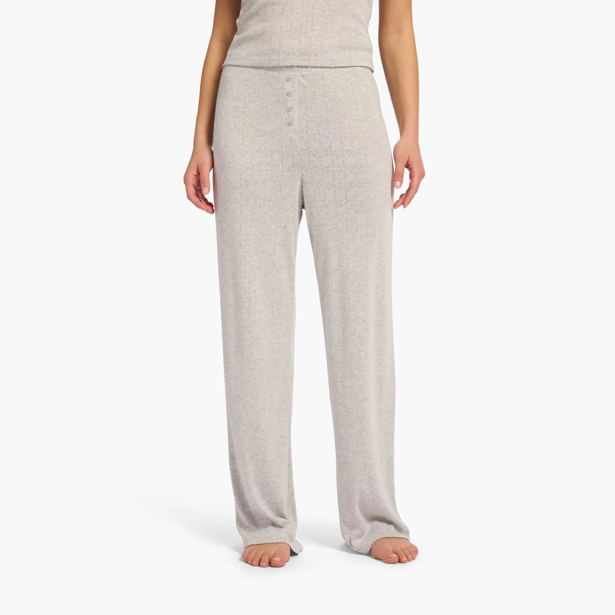 Heart Pointelle Pajama Wide Leg Pant | Heather Grey sold by nuuds product image thumbnail 2