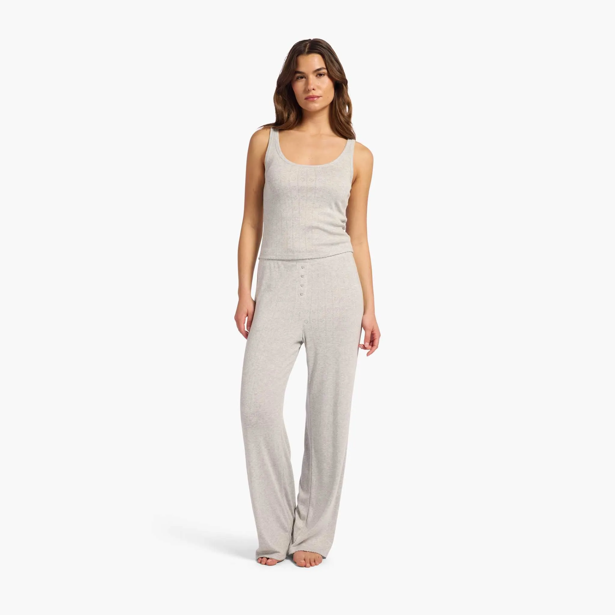 Heart Pointelle Pajama Wide Leg Pant | Heather Grey sold by nuuds