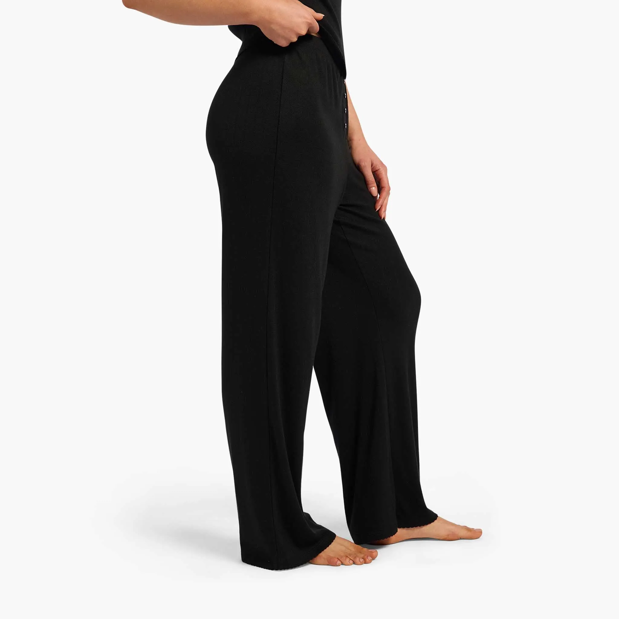 Heart Pointelle Pajama Wide Leg Pant | Black sold by nuuds product image thumbnail 3