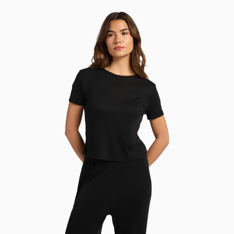 Heart Pointelle Pajama Tee | Black sold by nuuds