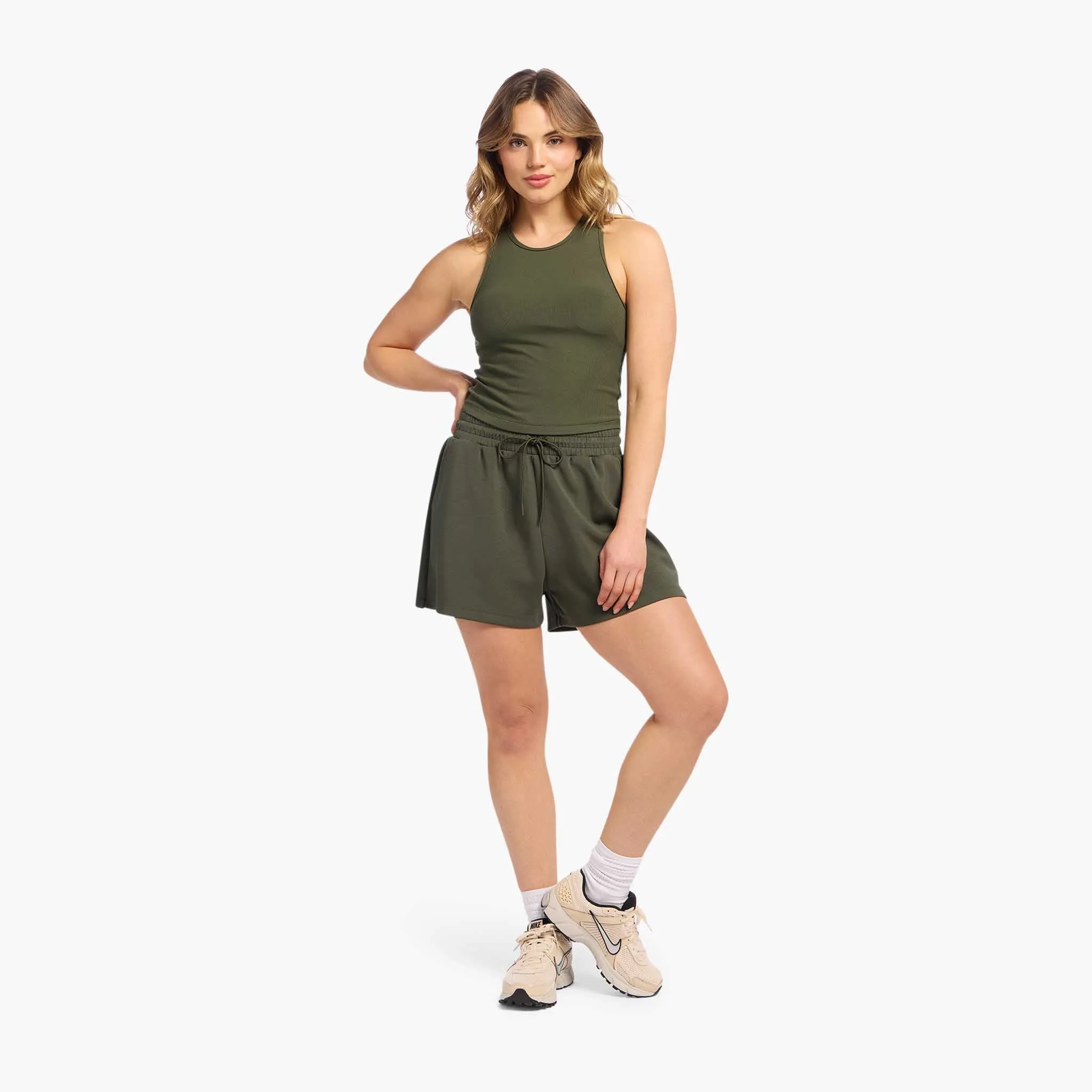 Sporty Rib Racer Tank | Darkest Olive sold by nuuds