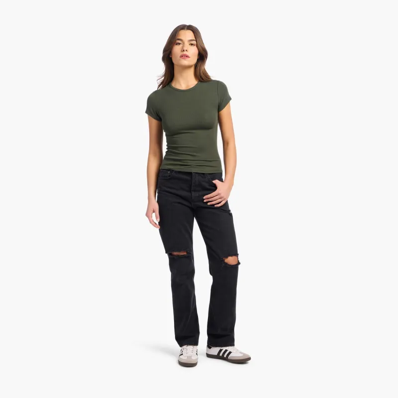 Slinky Rib Tee | Darkest Olive sold by nuuds