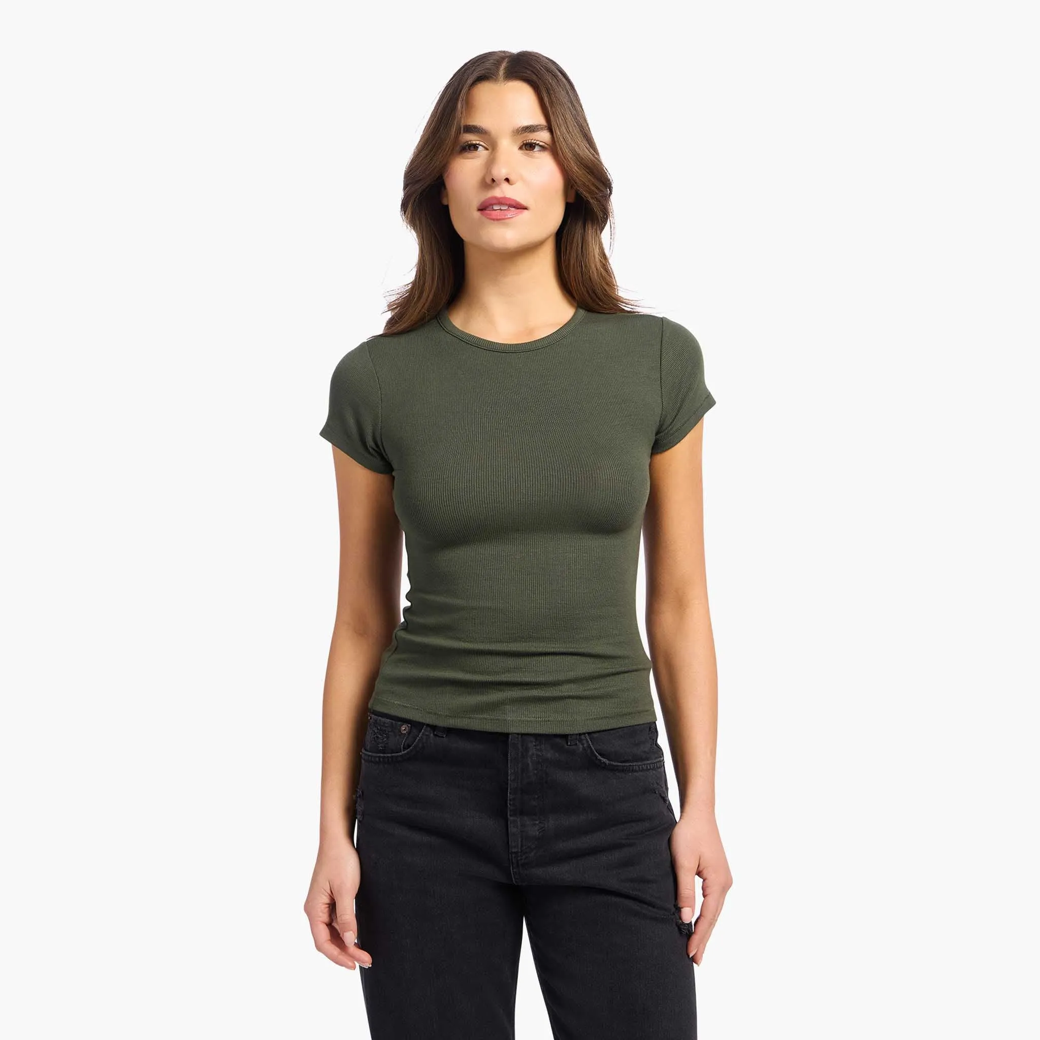Slinky Rib Tee | Darkest Olive sold by nuuds