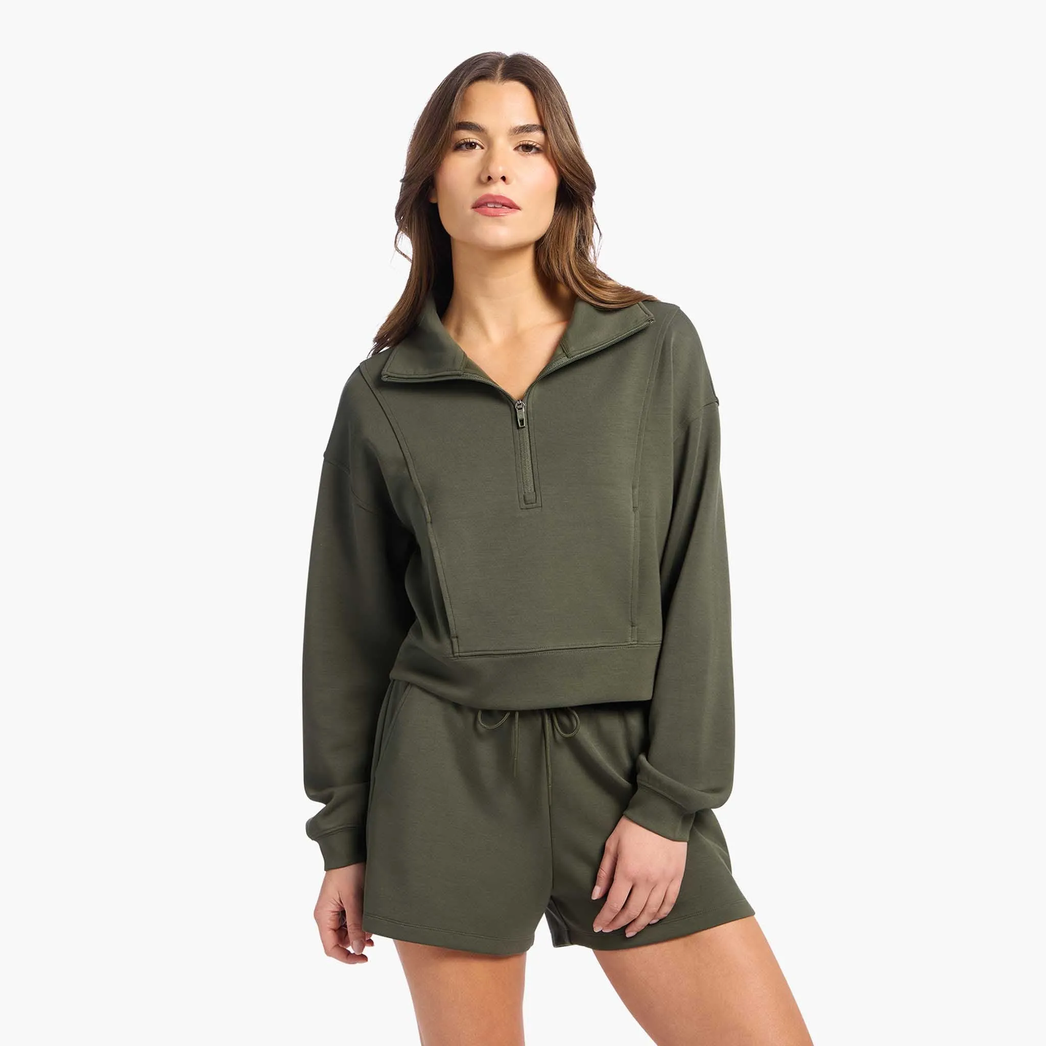 Soft Motion Quarter-Zip | Darkest Olive sold by nuuds