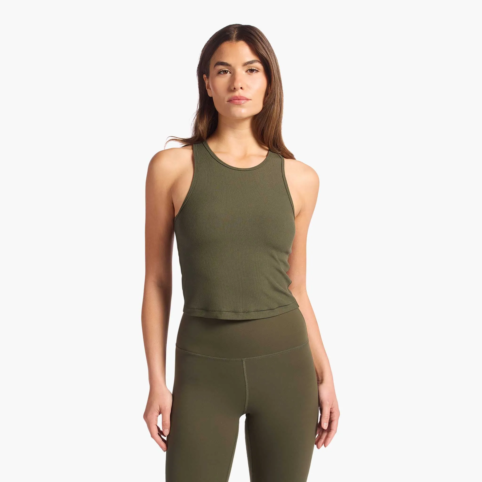 Sporty Rib Racer Tank | Darkest Olive sold by nuuds