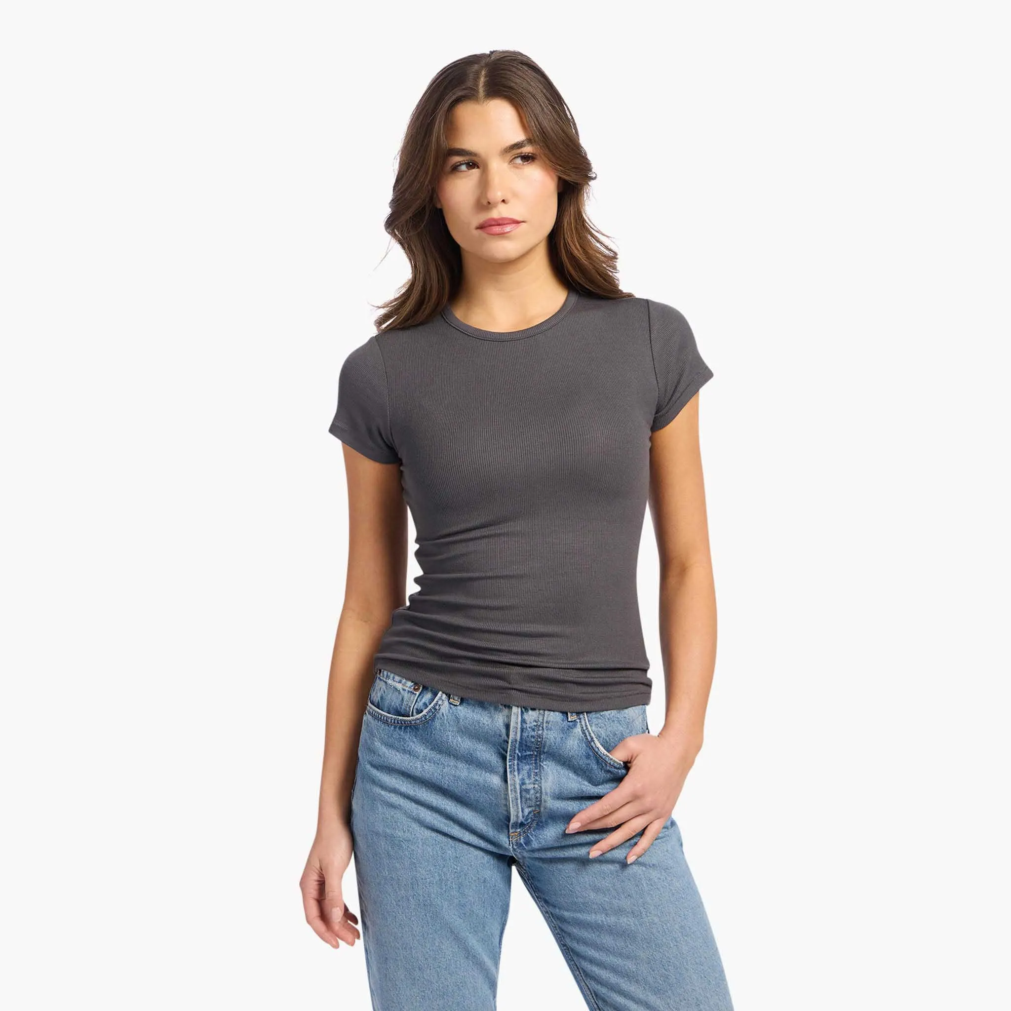 Slinky Rib Tee | Graphite sold by nuuds