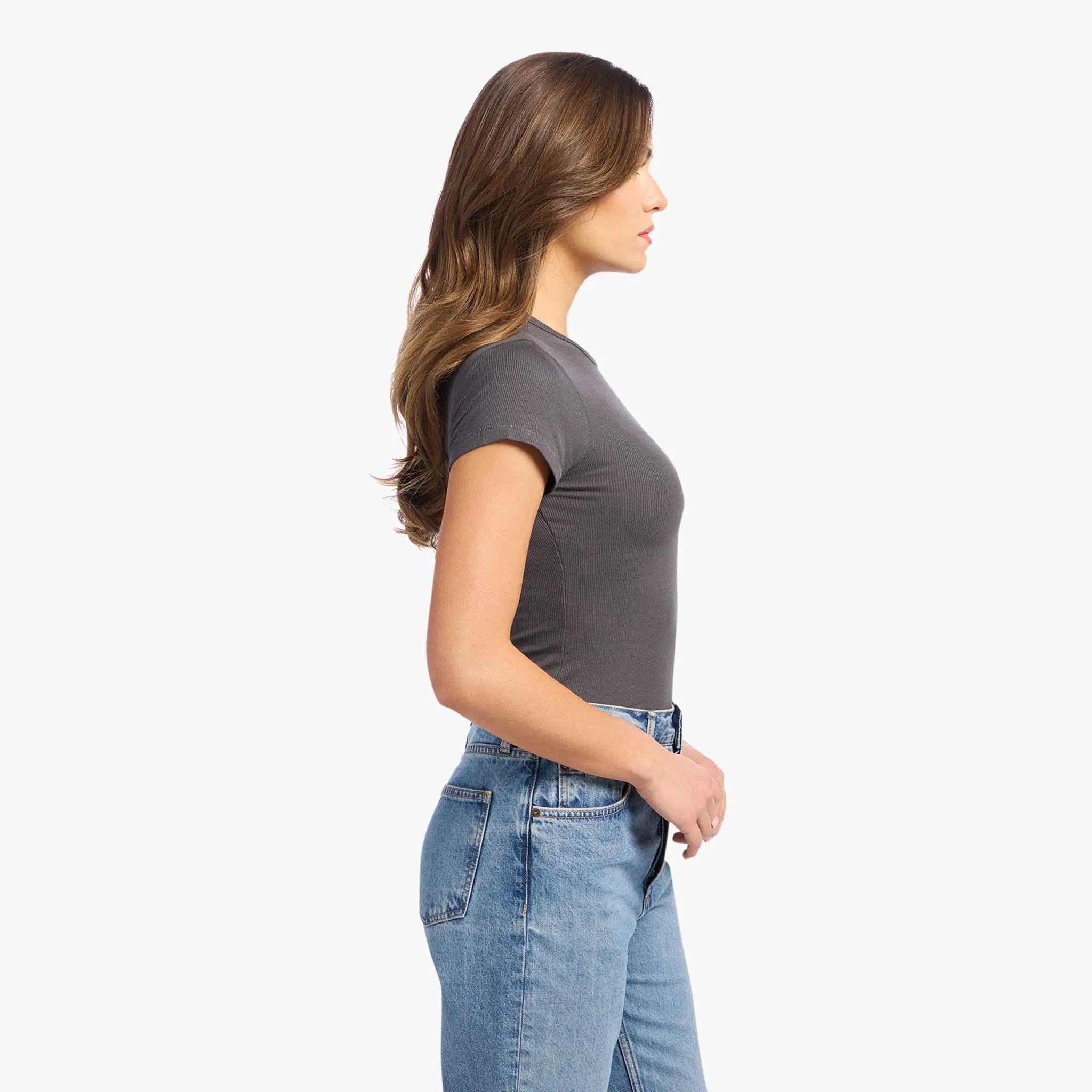 Slinky Rib Tee | Graphite sold by nuuds product image thumbnail 3