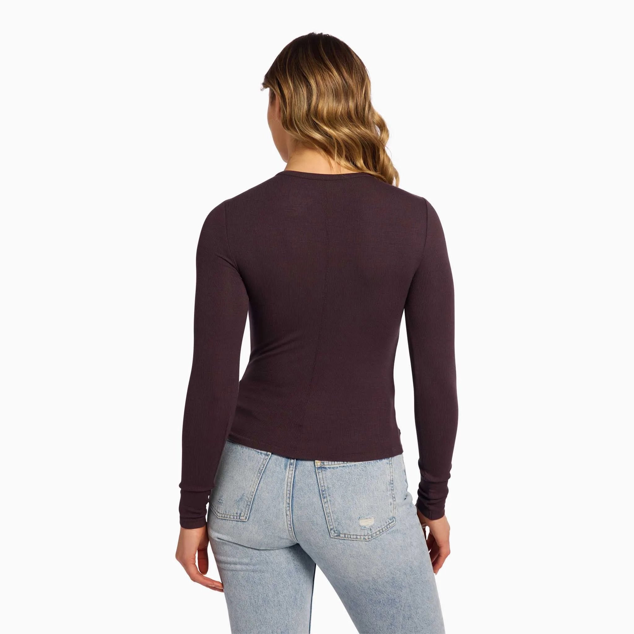 Slinky Rib Long Sleeve Shirt | Eggplant sold by nuuds product image thumbnail 4
