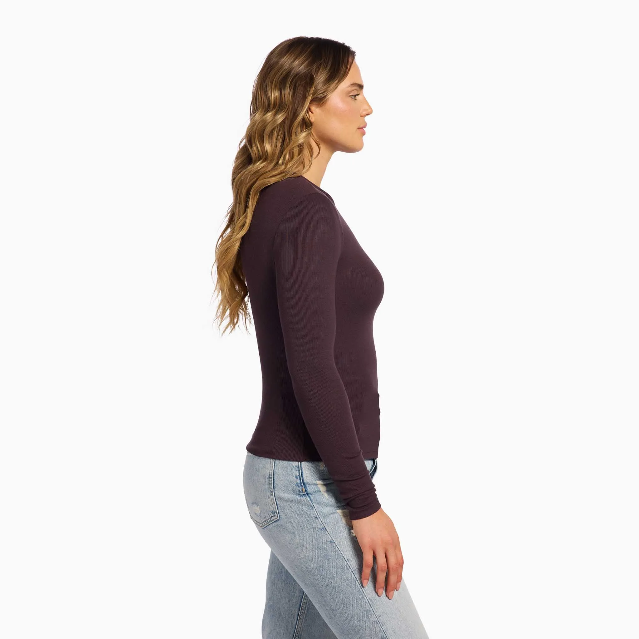 Slinky Rib Long Sleeve Shirt | Eggplant sold by nuuds product image thumbnail 3