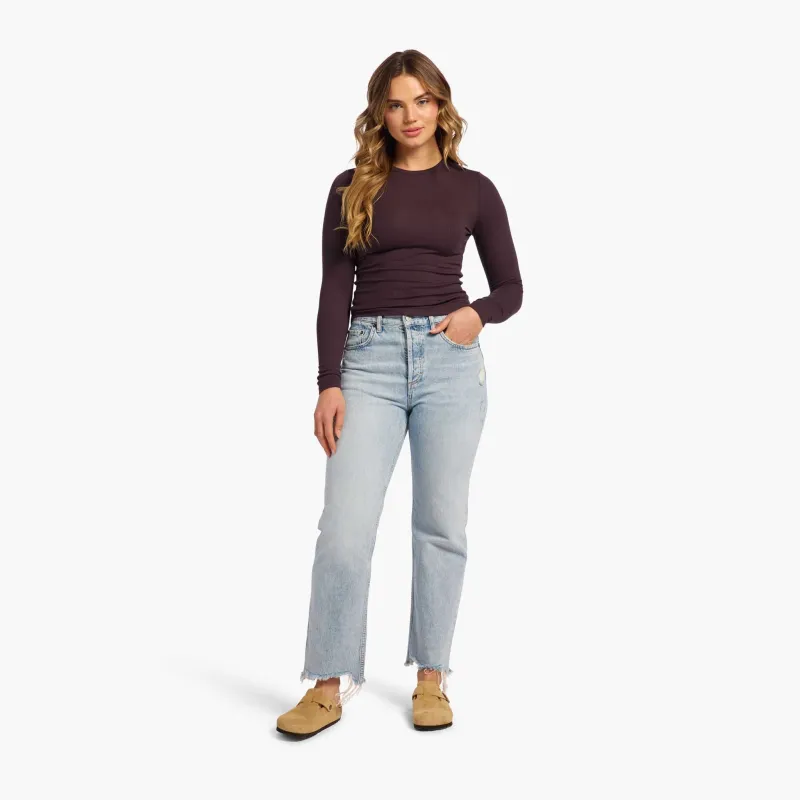 Slinky Rib Long Sleeve Shirt | Eggplant sold by nuuds