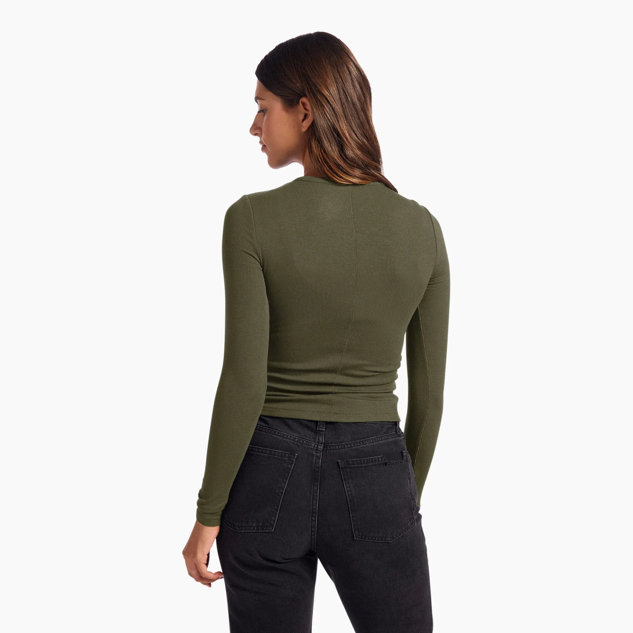 Slinky Rib Long Sleeve Shirt | Darkest Olive sold by nuuds product image thumbnail 4