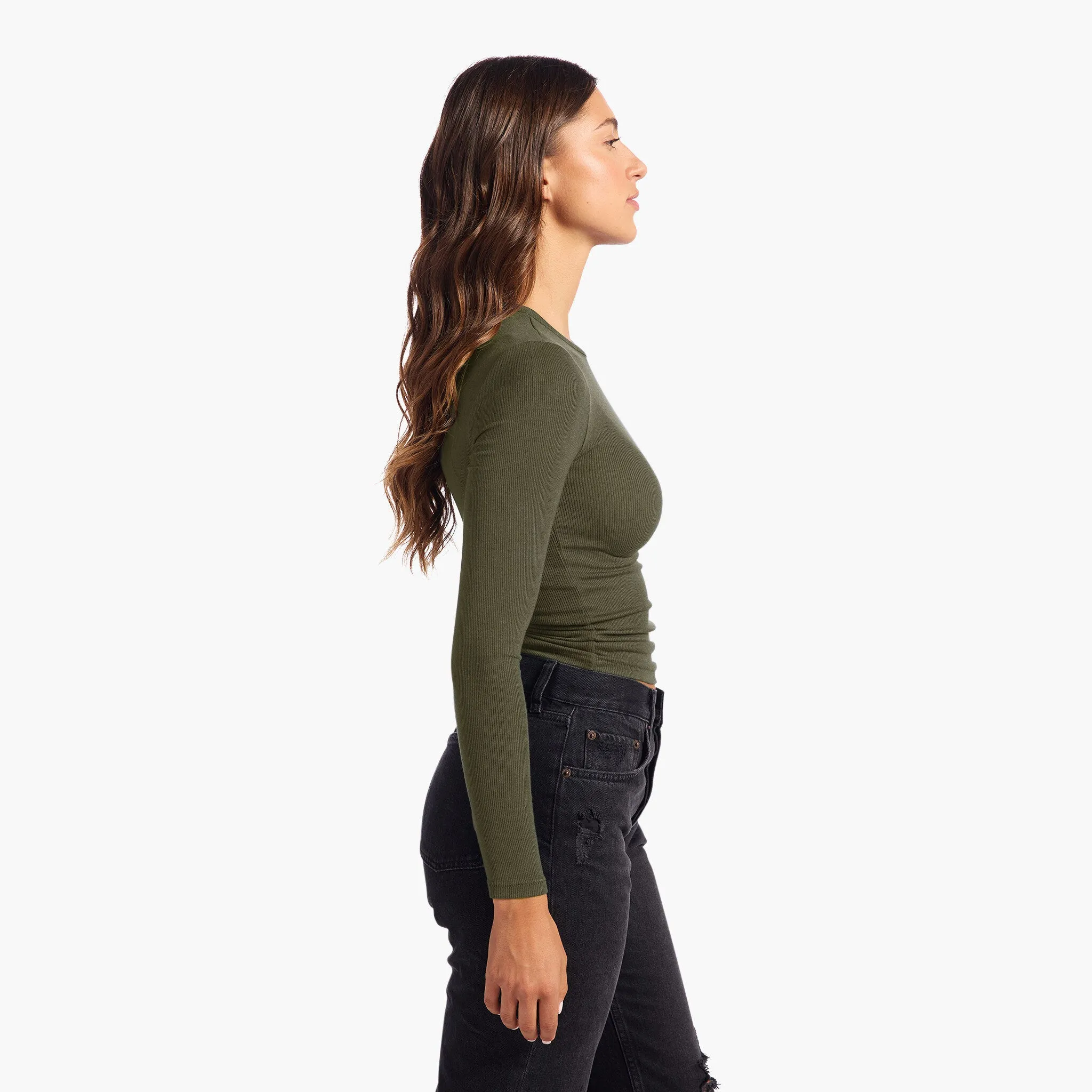 Slinky Rib Long Sleeve Shirt | Darkest Olive sold by nuuds product image thumbnail 3