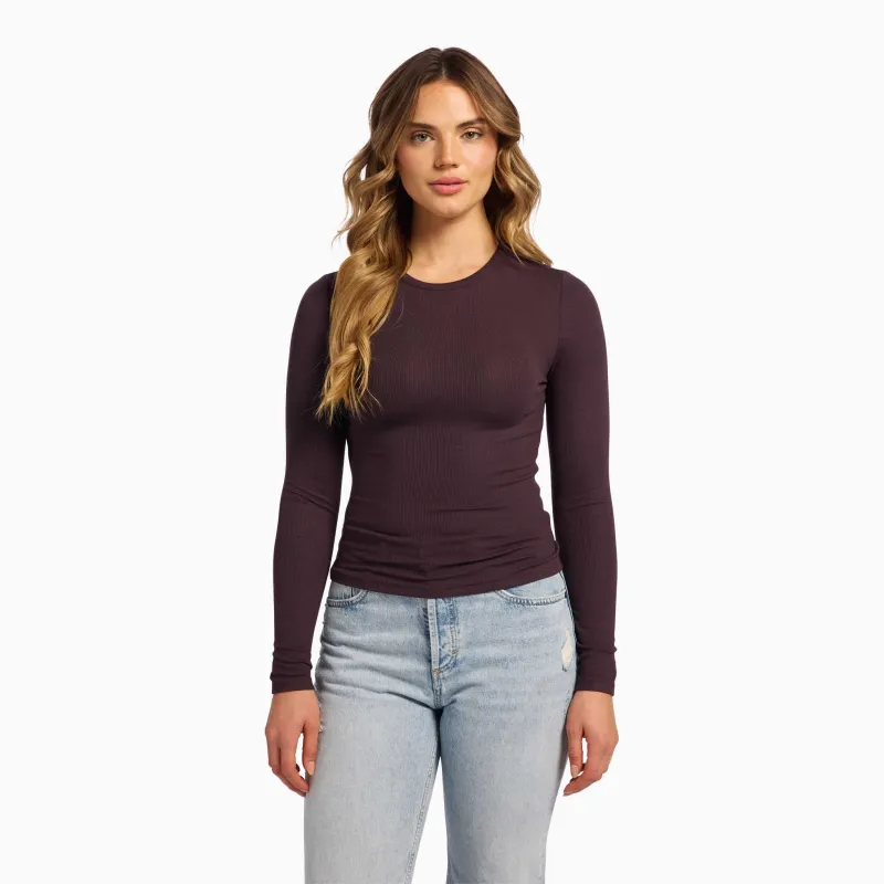 Slinky Rib Long Sleeve Shirt | Eggplant sold by nuuds