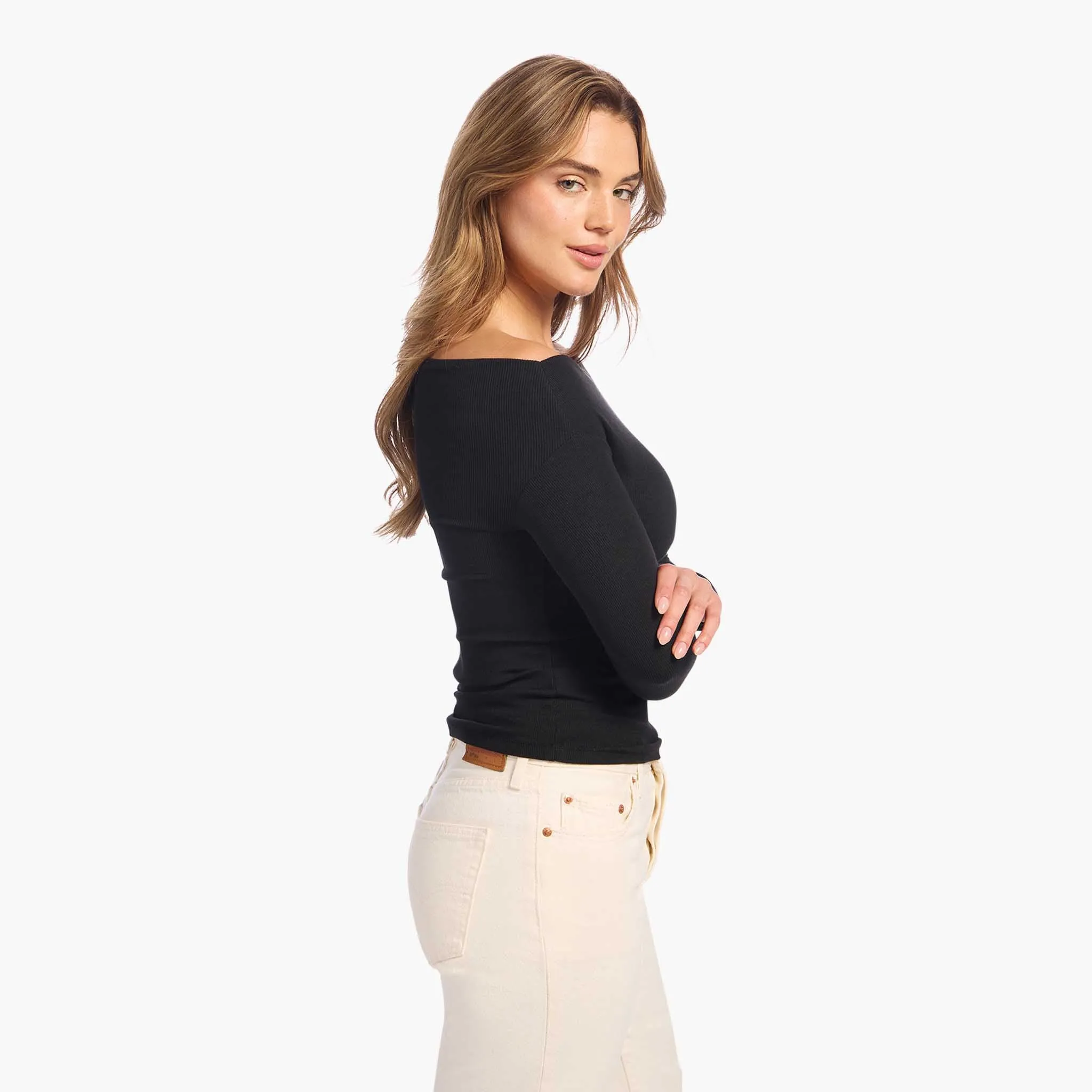 Slinky Rib Off-The-Shoulder Shirt sold by nuuds product image thumbnail 3