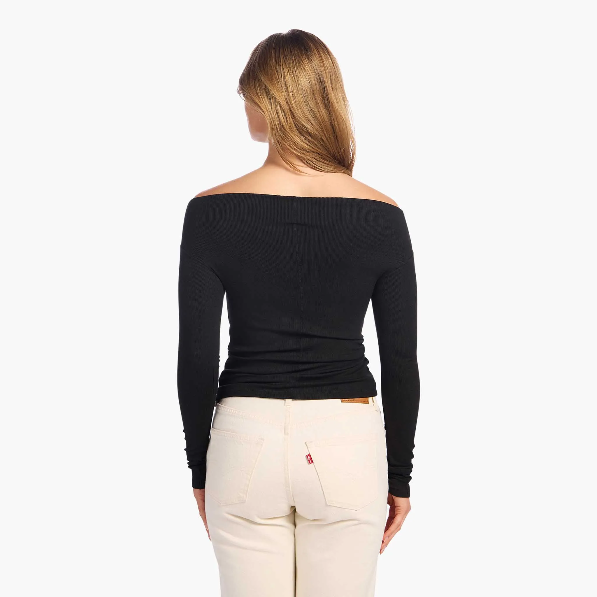 Slinky Rib Off-The-Shoulder Shirt sold by nuuds product image thumbnail 4