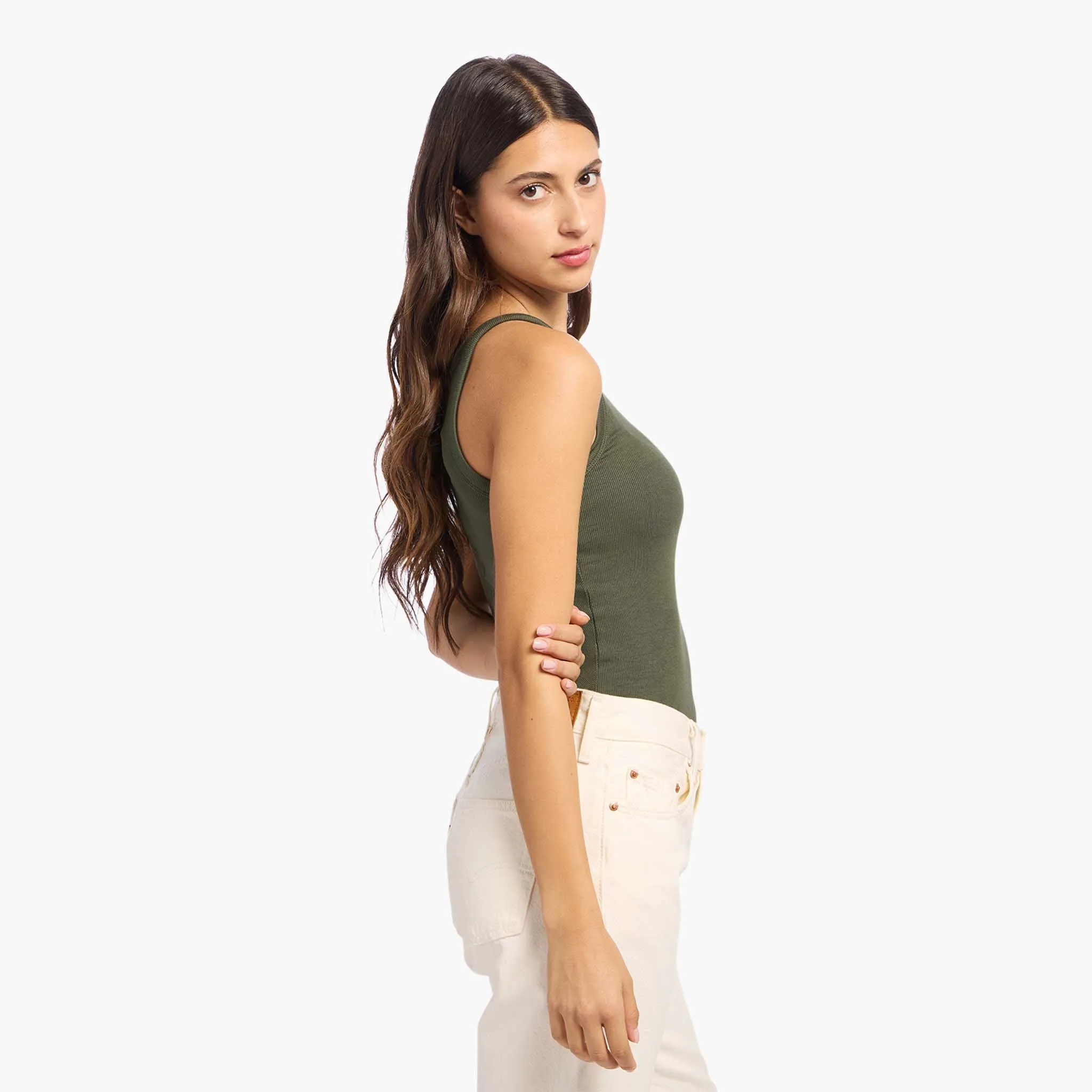 Slinky Rib Racer Tank | Darkest Olive sold by nuuds product image thumbnail 3