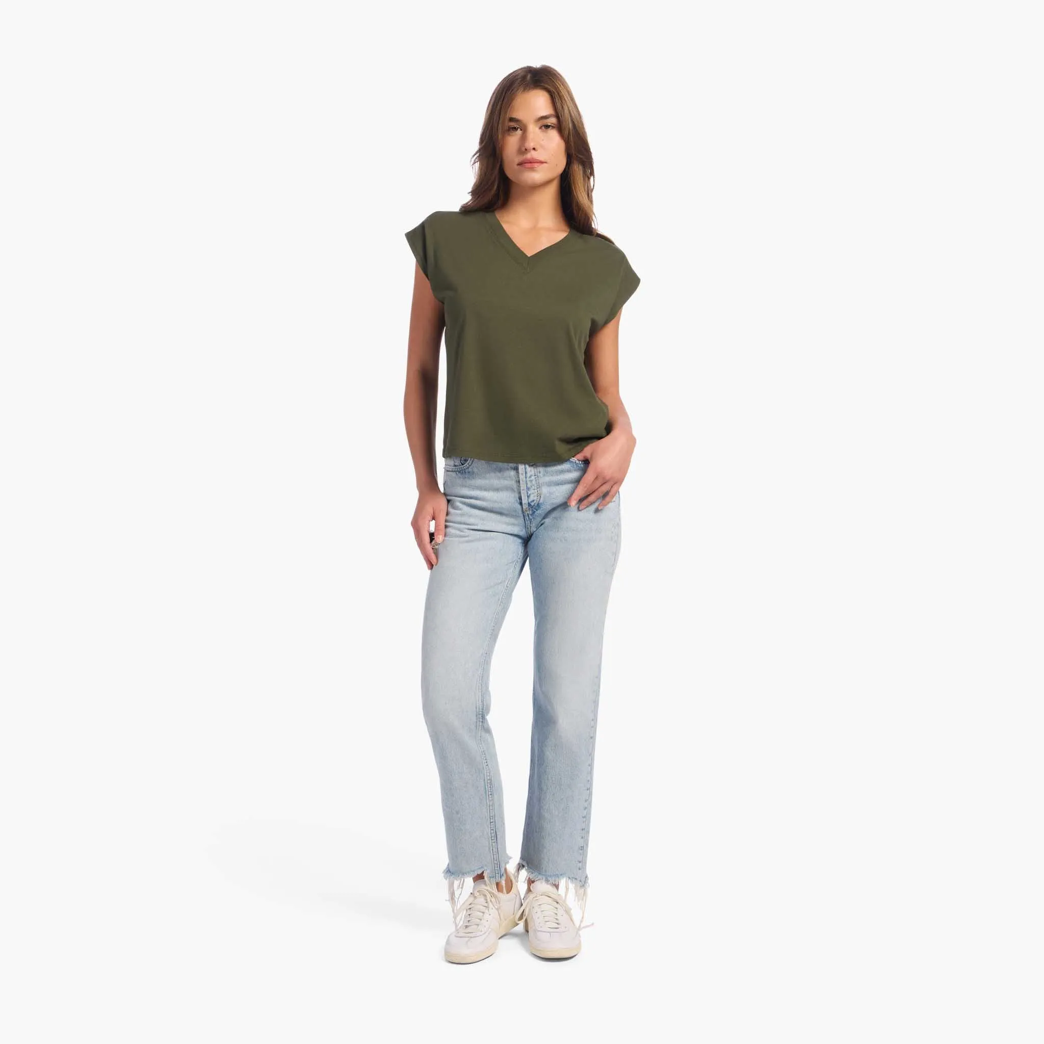 Soft Cotton V-Neck Muscle Tee | Darkest Olive sold by nuuds product image thumbnail 2