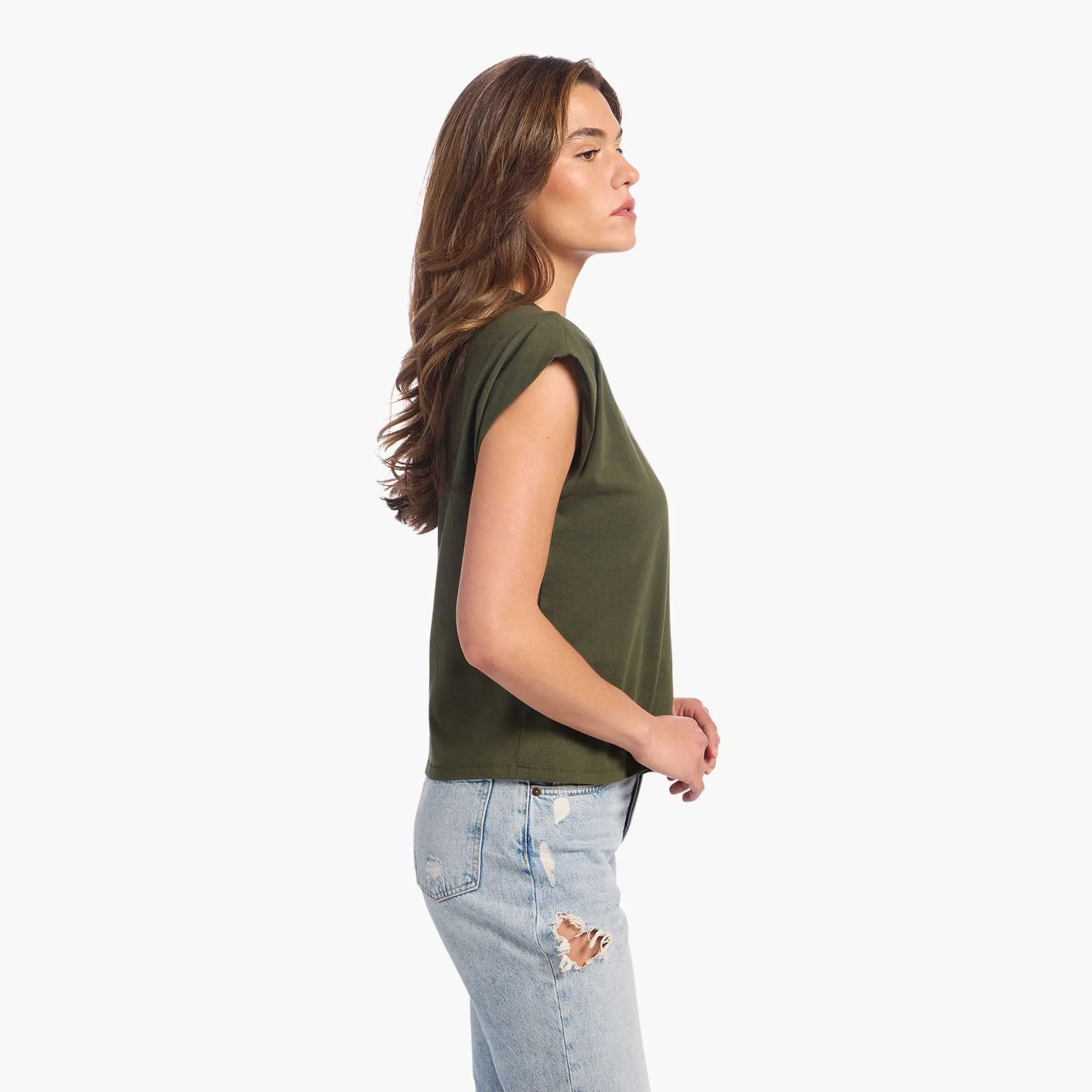 Soft Cotton V-Neck Muscle Tee | Darkest Olive sold by nuuds product image thumbnail 3