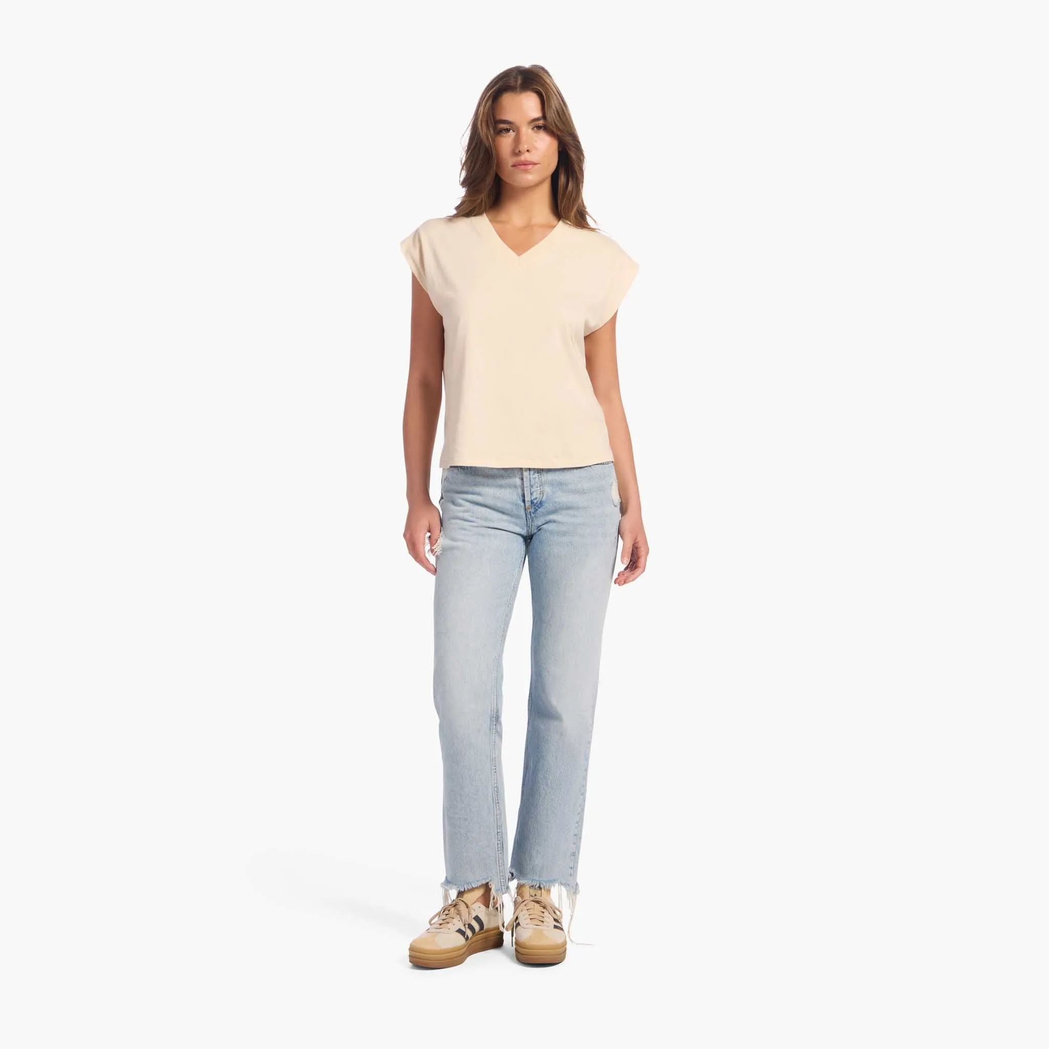 Soft Cotton V-Neck Muscle Tee | Bone sold by nuuds product image thumbnail 2