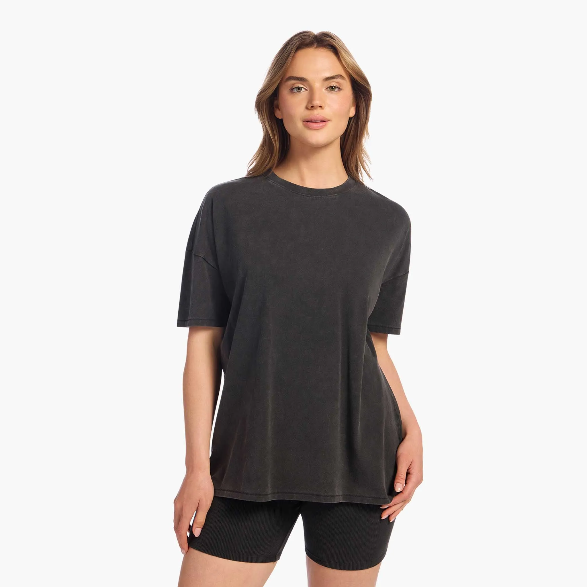 Ribbed Biker Short Set | Washed Black sold by nuuds