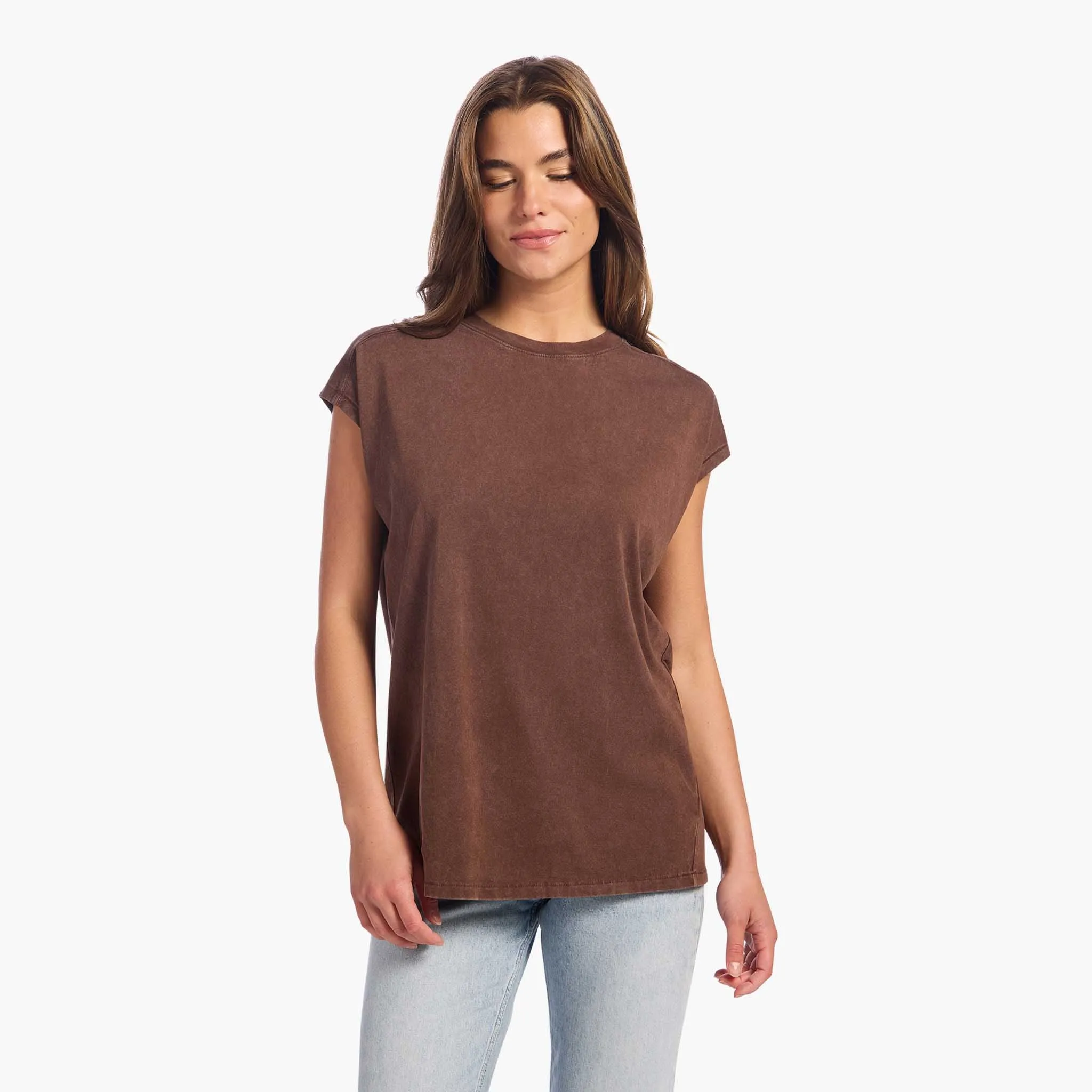 Soft Cotton Tunic Muscle Tee | Washed Coffee sold by nuuds