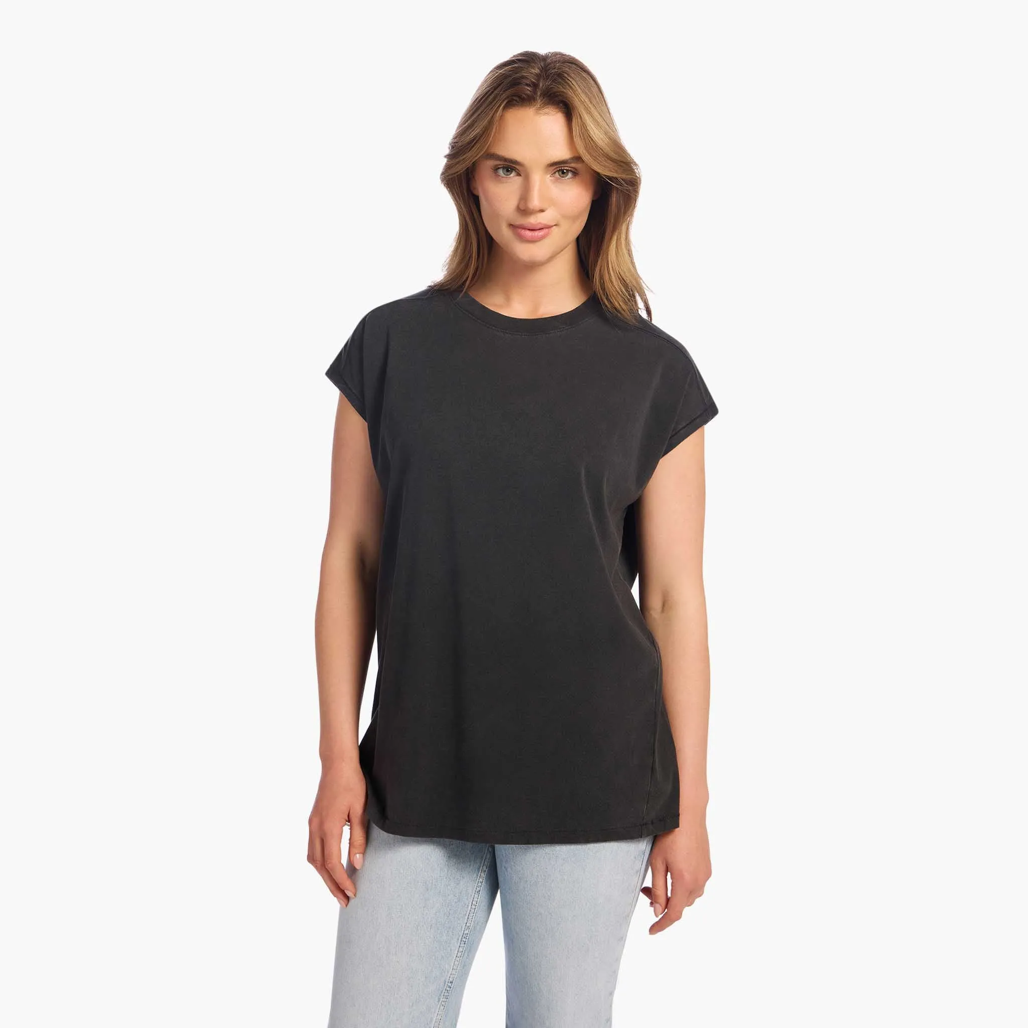 Soft Cotton Tunic Muscle Tee | Washed Black sold by nuuds