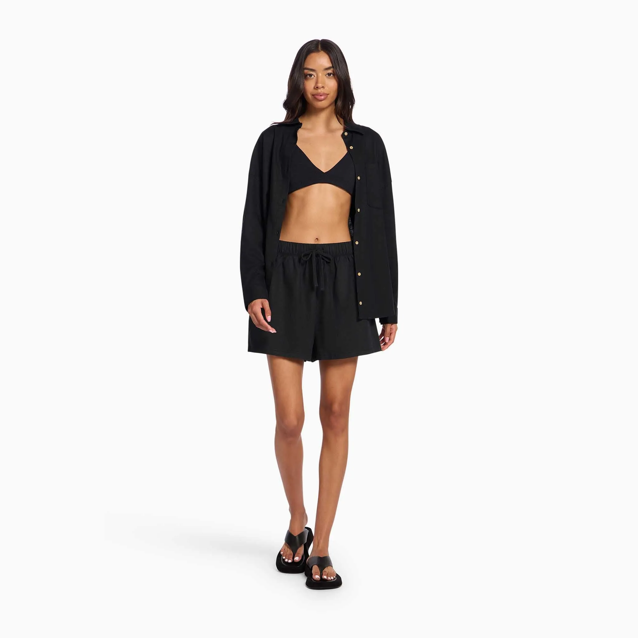 Linen Beach Short | Black sold by nuuds