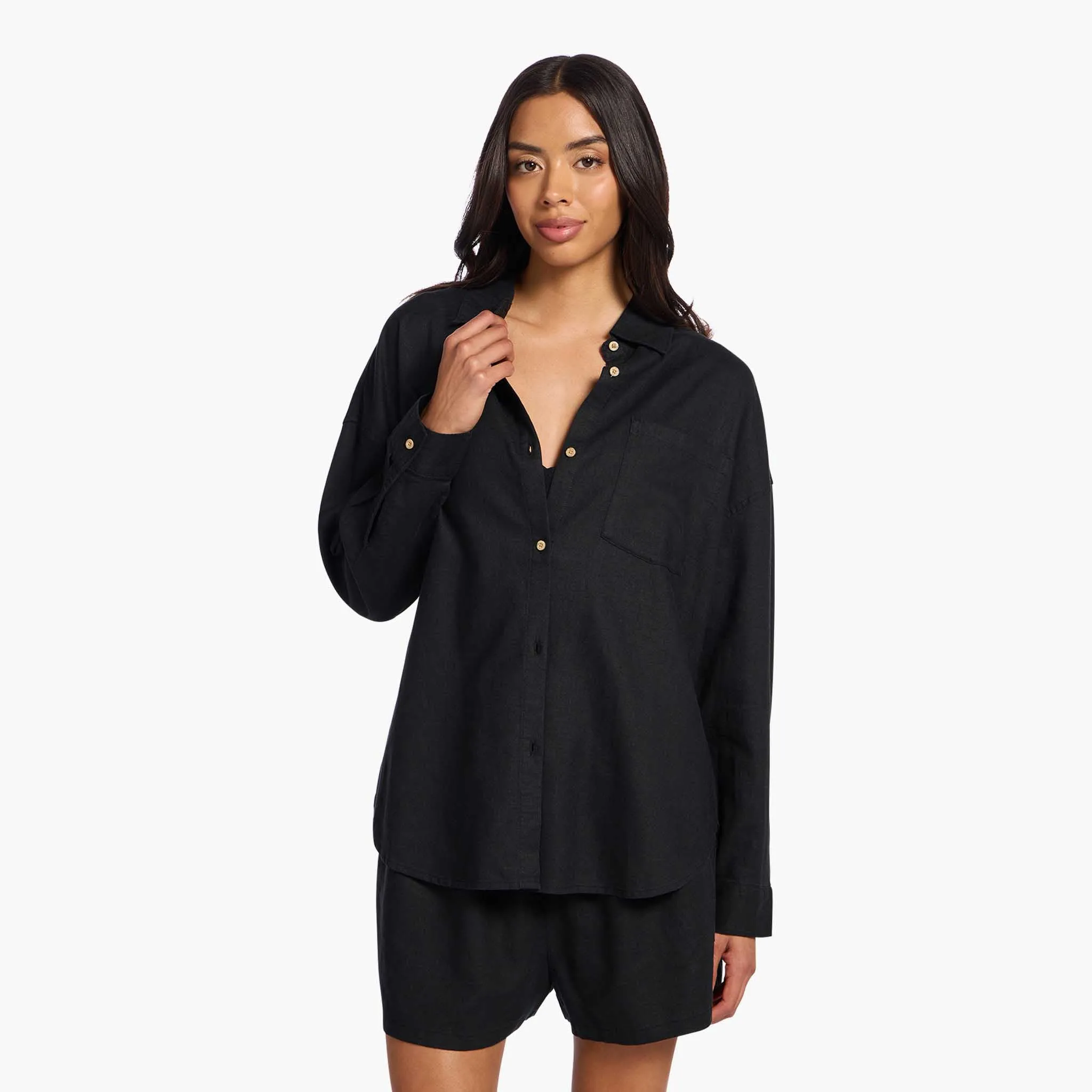 Linen Boyfriend Shirt | Black sold by nuuds