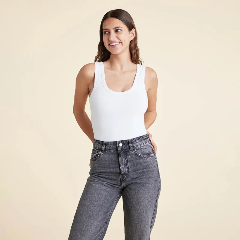 Seamless Scoop Tank Bodysuit | White sold by nuuds