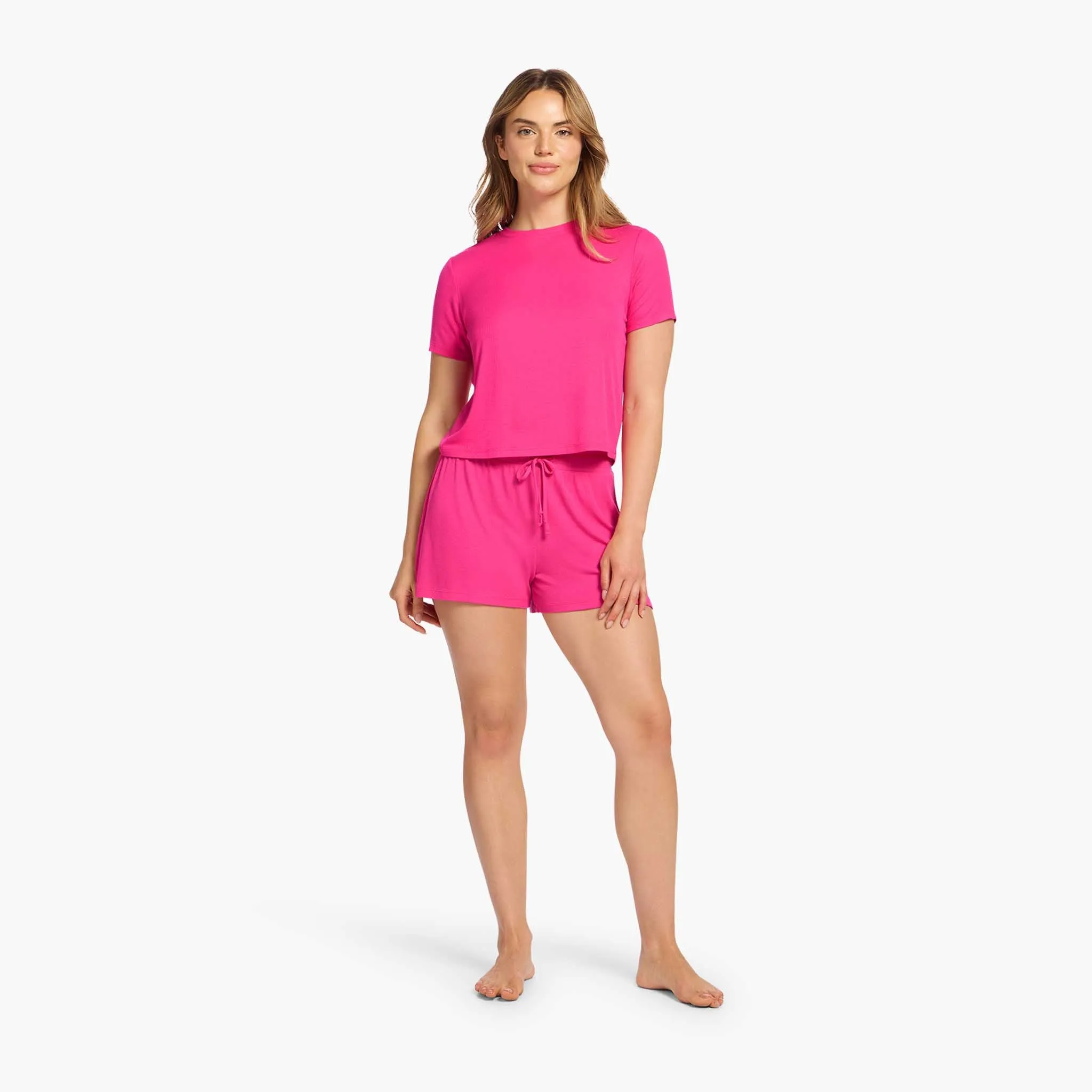 Ribbed Pajama Short Set | Fuchsia sold by nuuds product image thumbnail 2