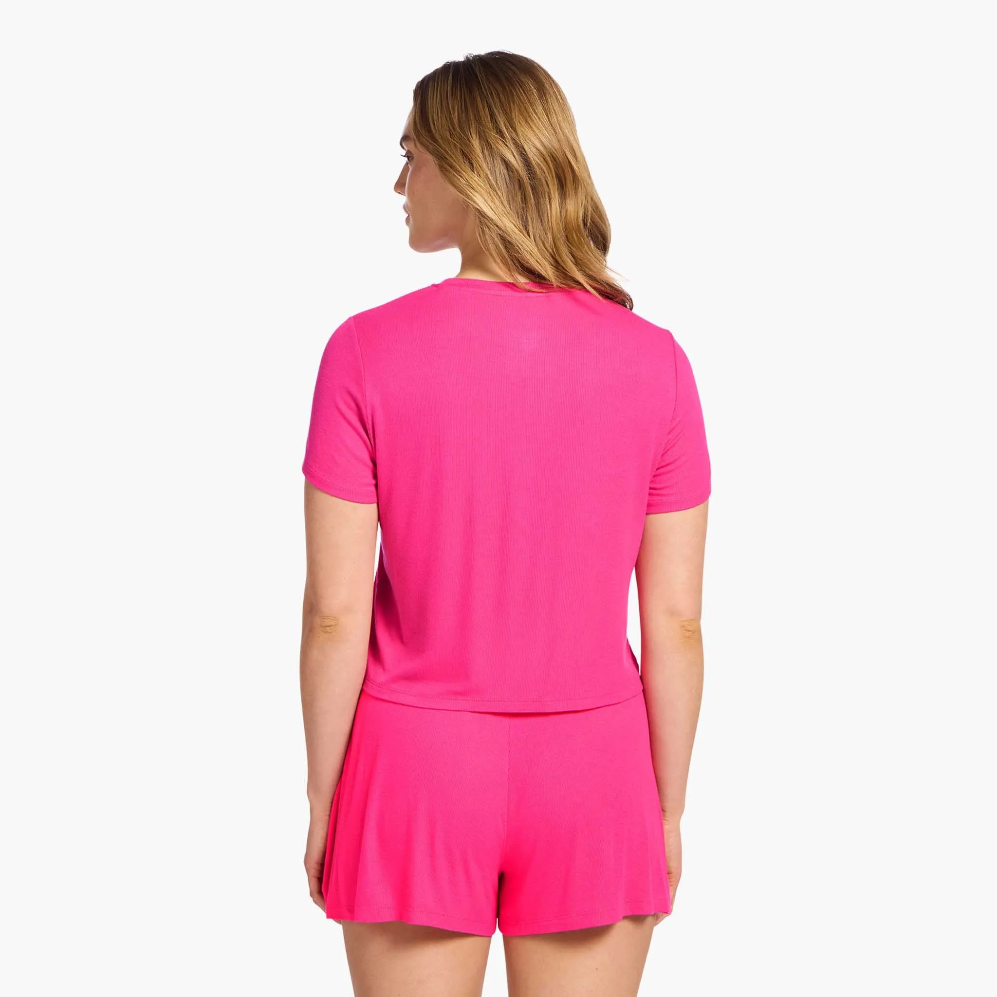 Ribbed Pajama Short Set | Fuchsia sold by nuuds product image thumbnail 4