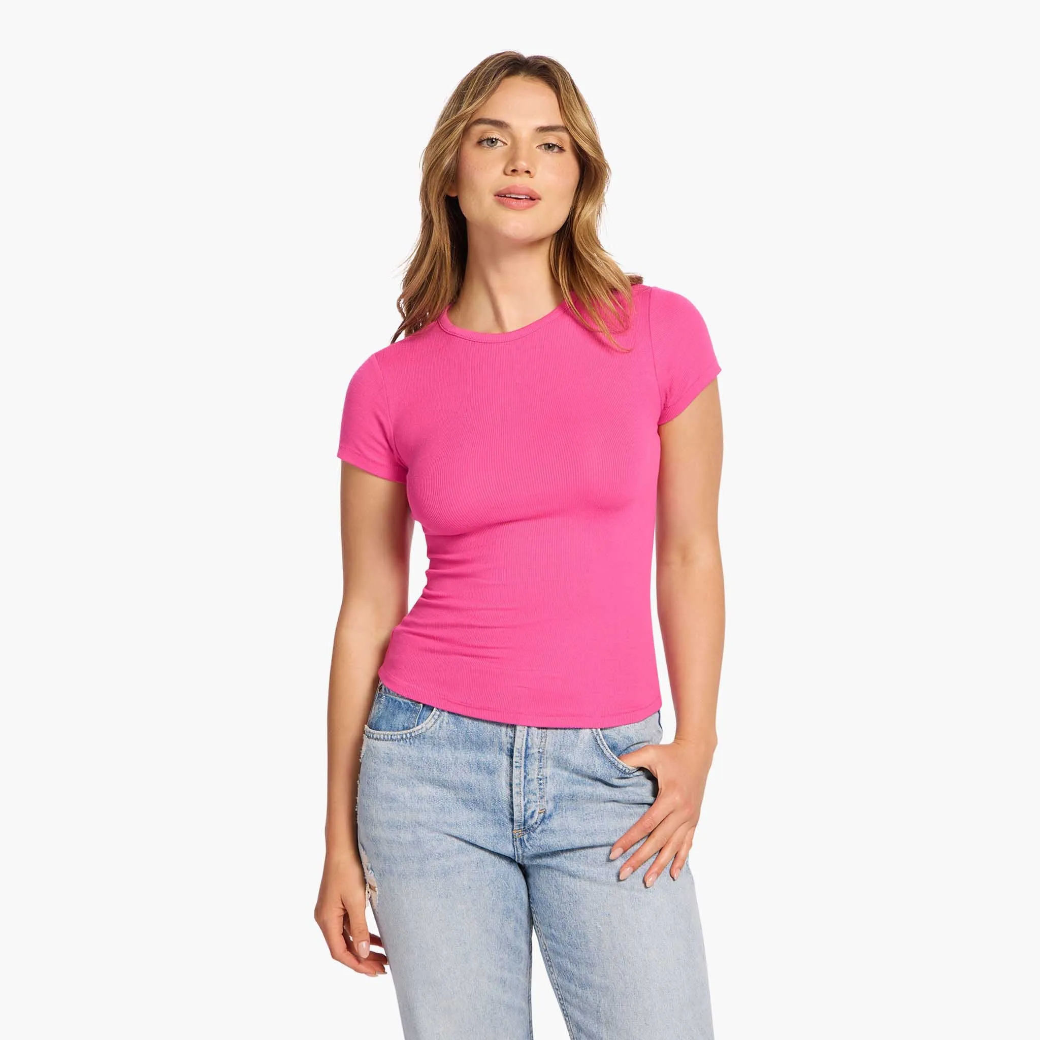 Slinky Rib Tee | Fuchsia sold by nuuds
