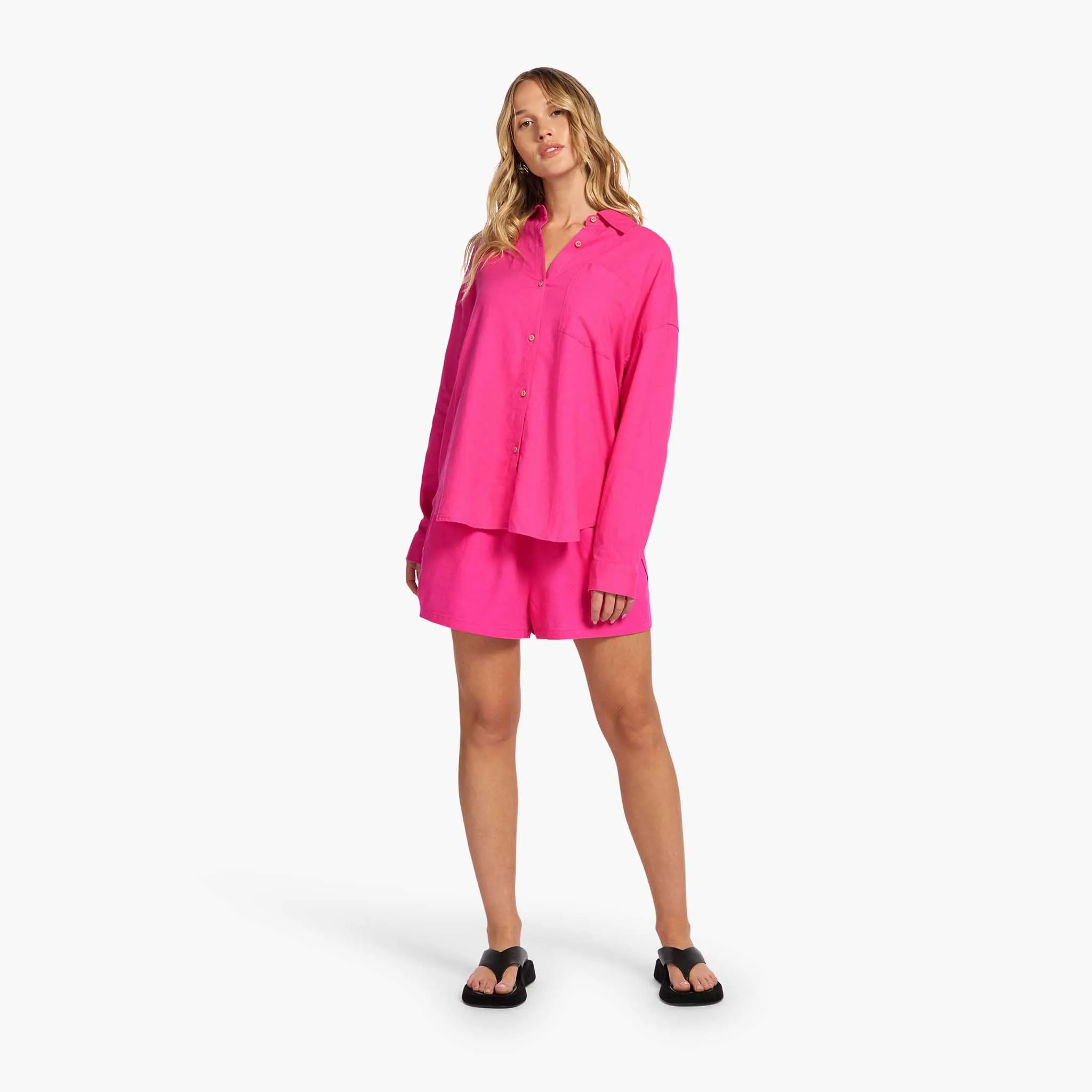 Linen Boyfriend Shirt | Fuchsia sold by nuuds product image thumbnail 2
