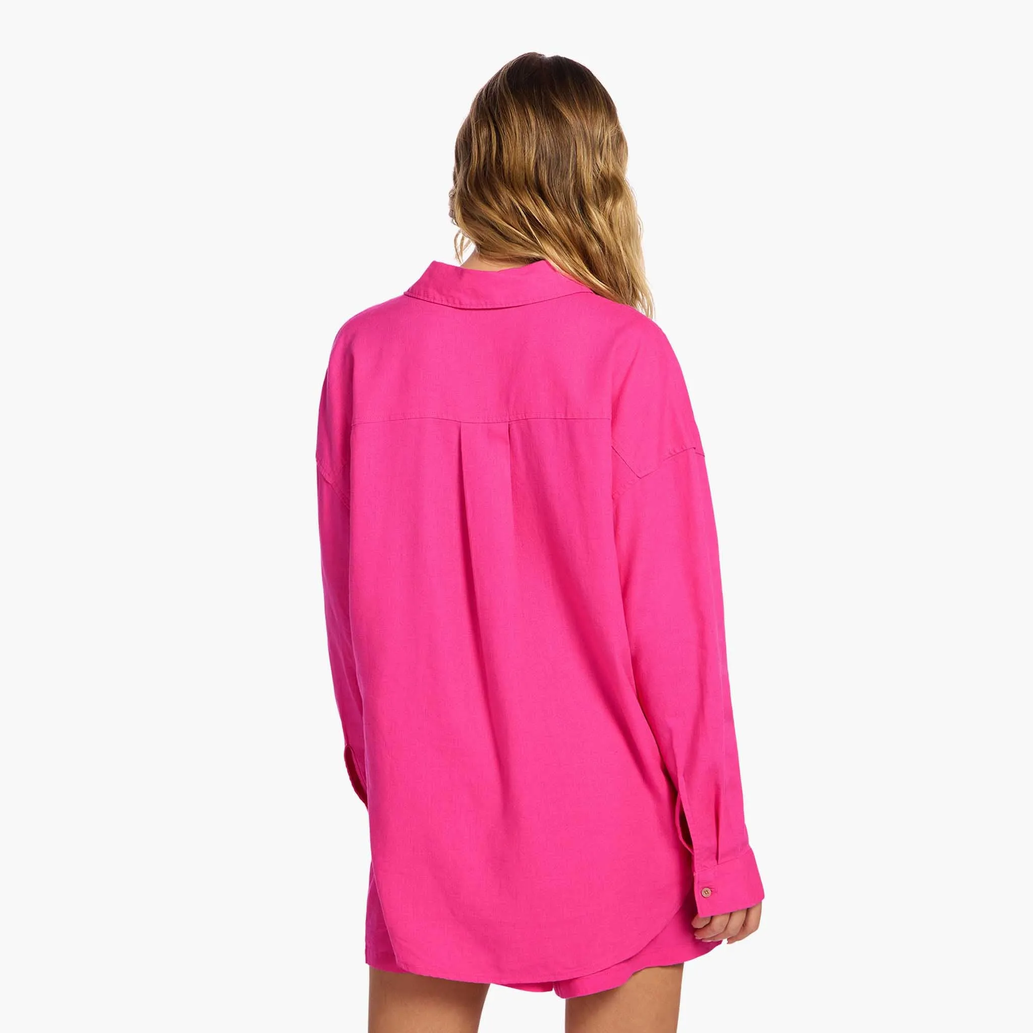 Linen Boyfriend Shirt | Fuchsia sold by nuuds product image thumbnail 4