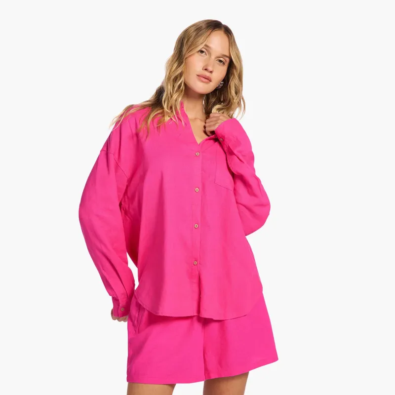 Linen Boyfriend Shirt | Fuchsia sold by nuuds
