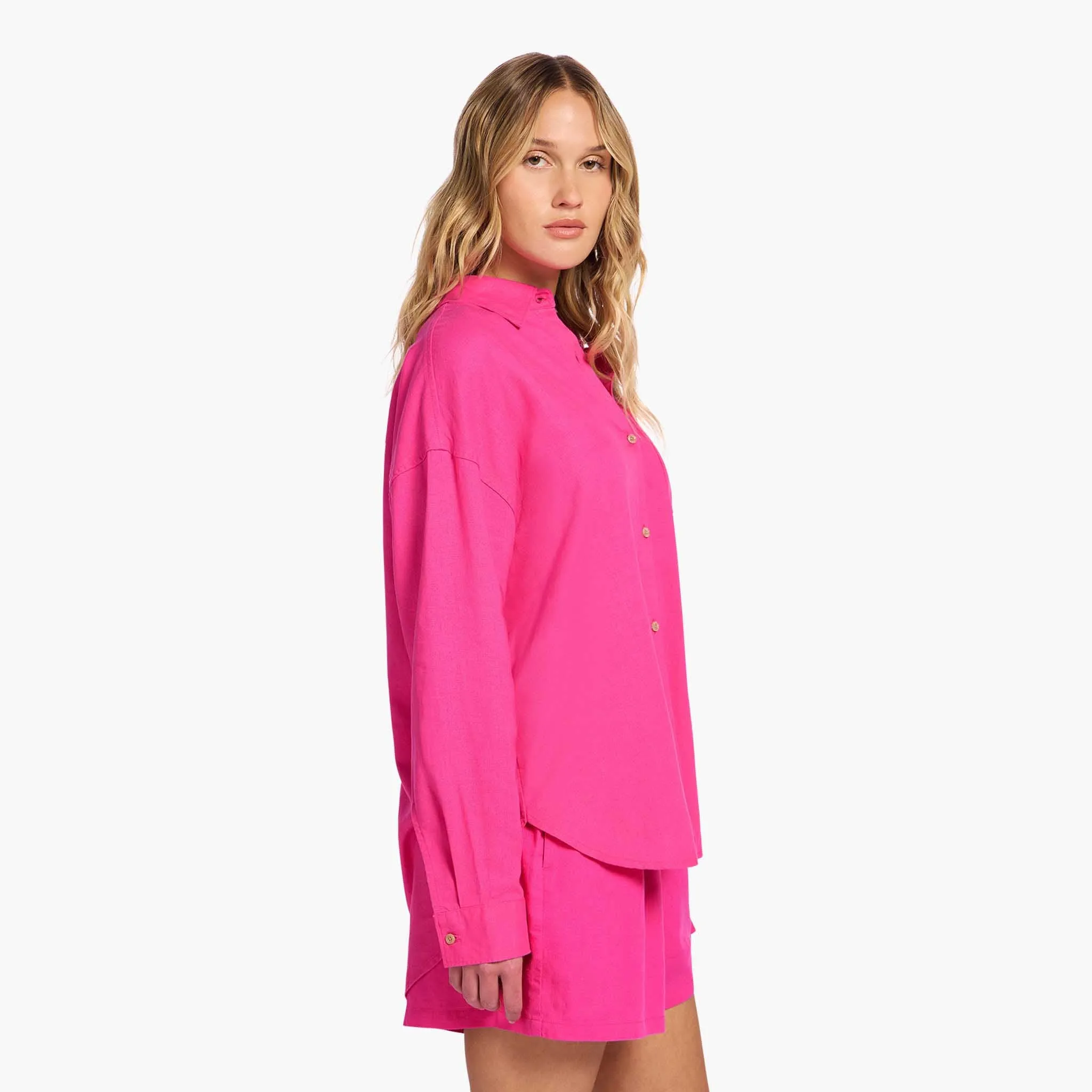 Linen Boyfriend Shirt | Fuchsia sold by nuuds product image thumbnail 3