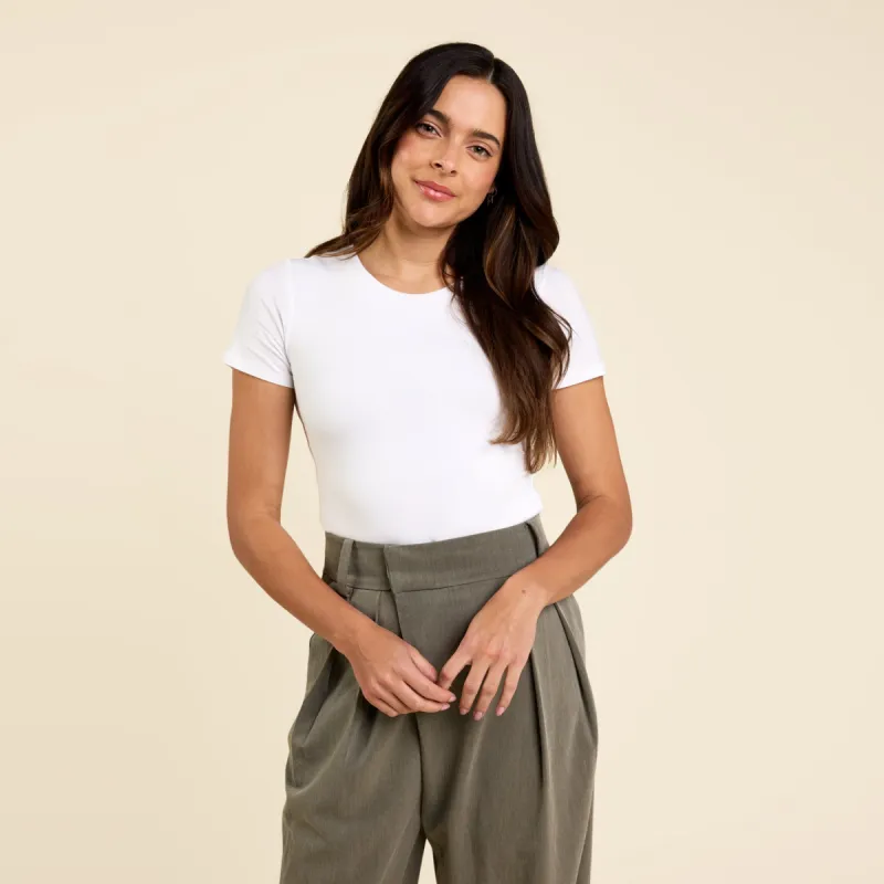 Cotton Stretch Classic Crewneck Tee | White sold by nuuds