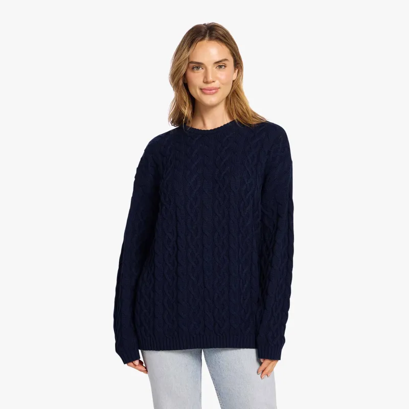 Lightweight Cable Sweater | Navy sold by nuuds