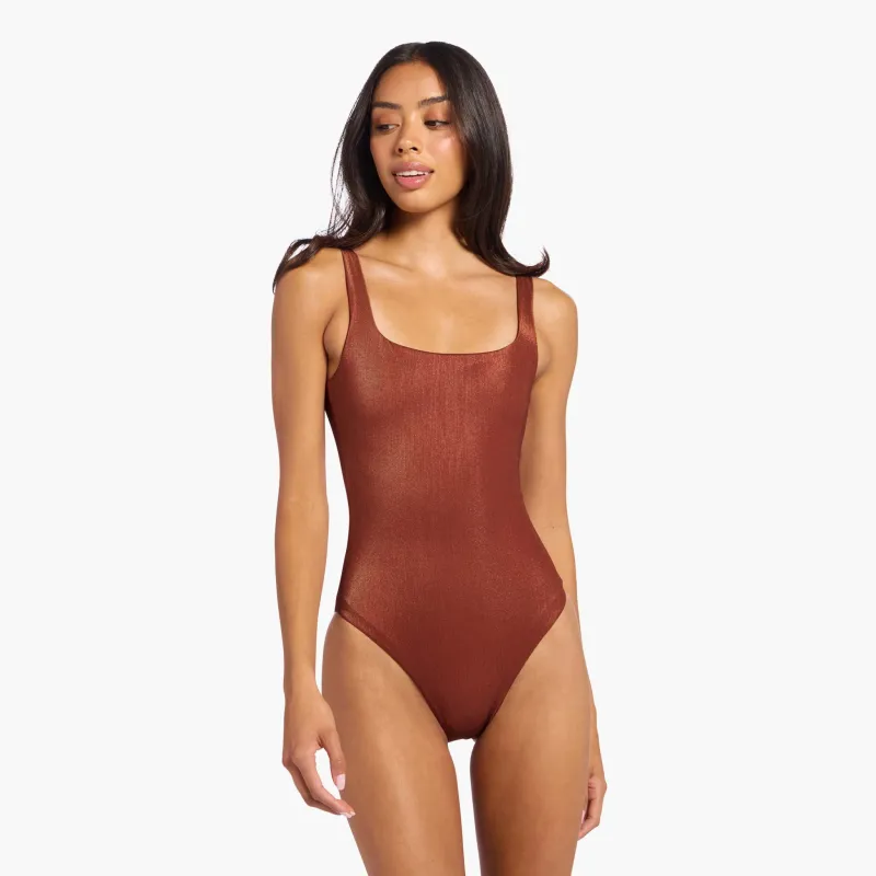 Shimmer Square Neck One Piece | Scarlet sold by nuuds