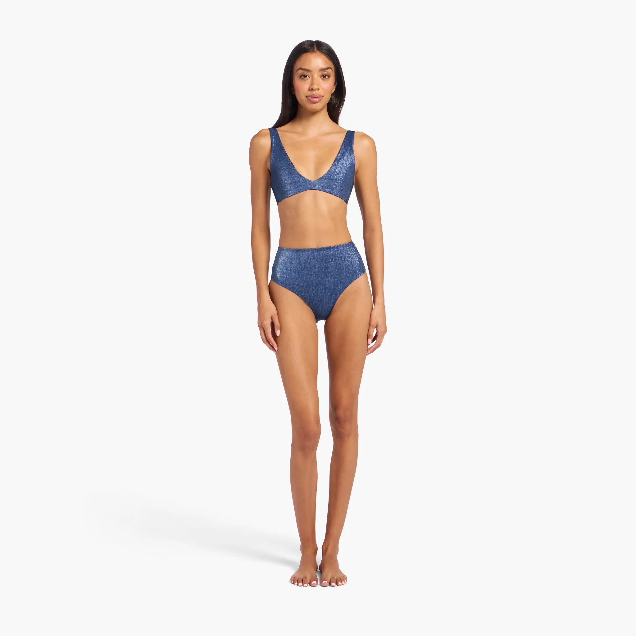 Shimmer High Waist Bikini Bottom | Navy sold by nuuds
