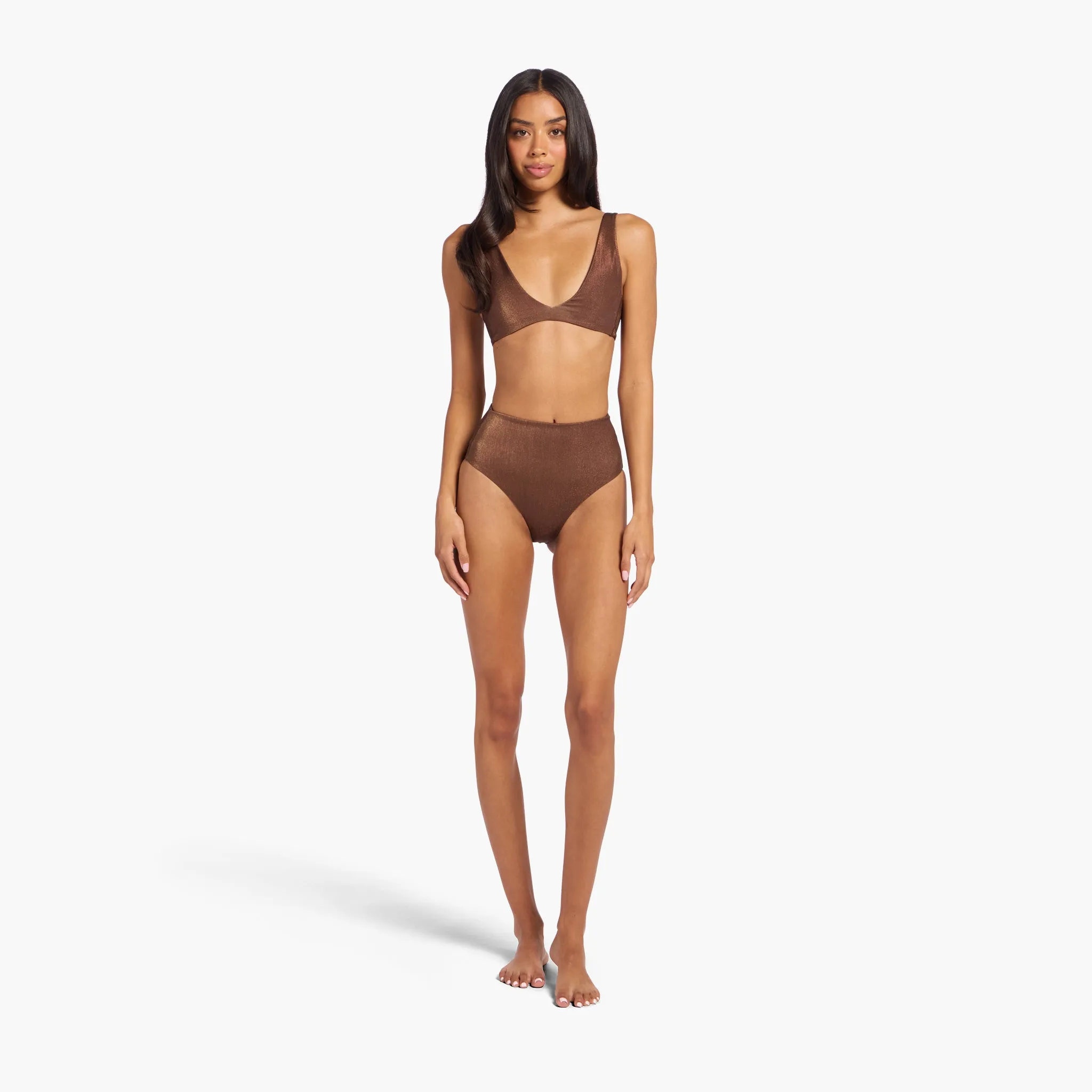 Shimmer High Waist Bikini Bottom | Coffee sold by nuuds