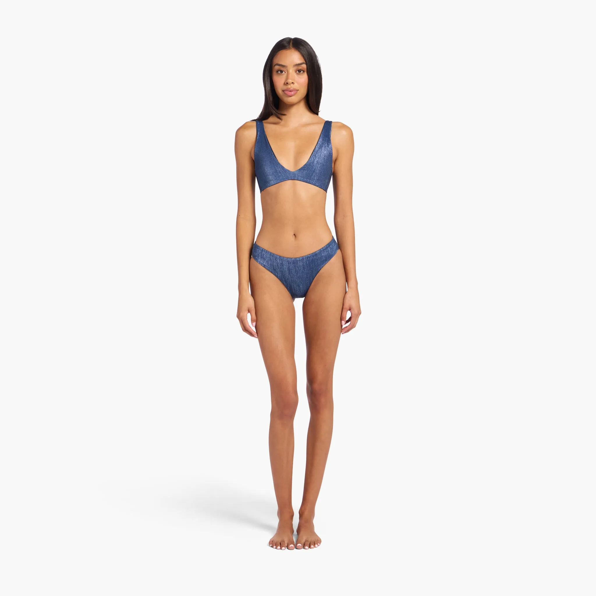 Shimmer Plunge Bikini Top | Navy sold by nuuds product image thumbnail 2