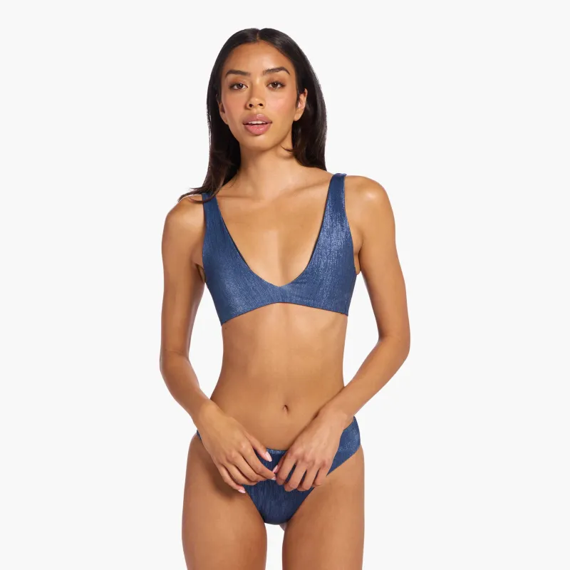 Shimmer Plunge Bikini Top | Navy sold by nuuds