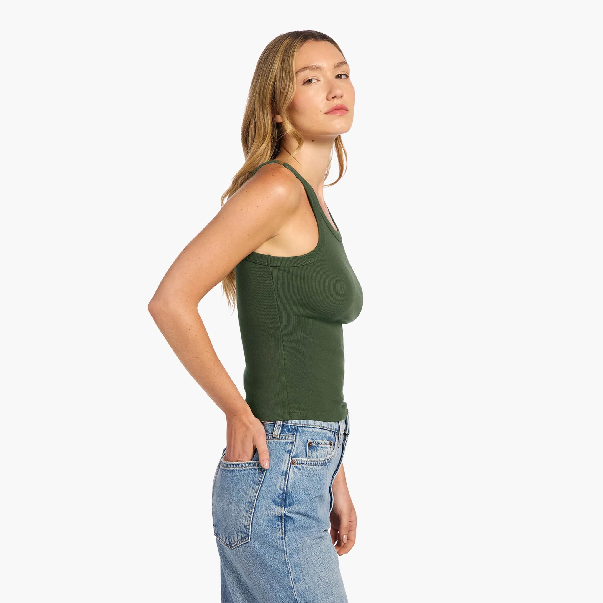 Essential Rib Tank | Darkest Olive sold by nuuds product image thumbnail 3