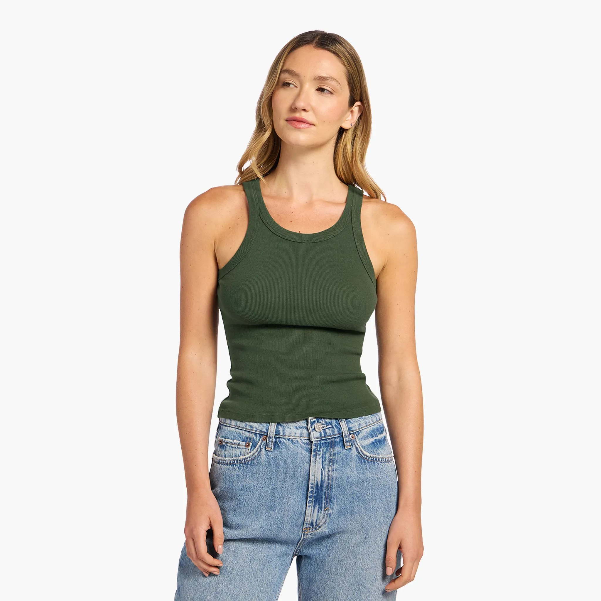 Essential Rib Tank | Darkest Olive sold by nuuds