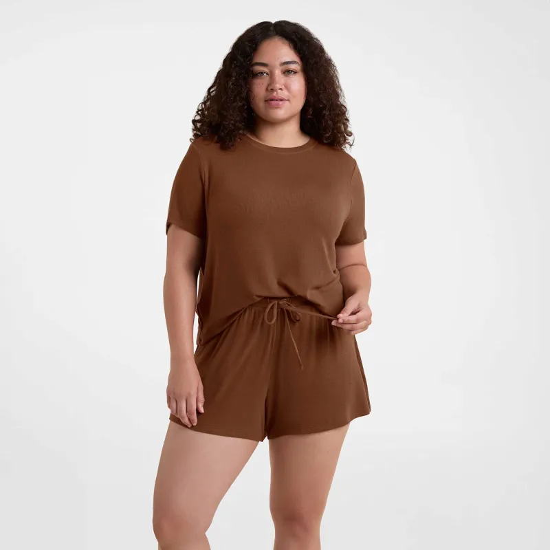 Ribbed Pajama Short Set | Chocolate sold by nuuds