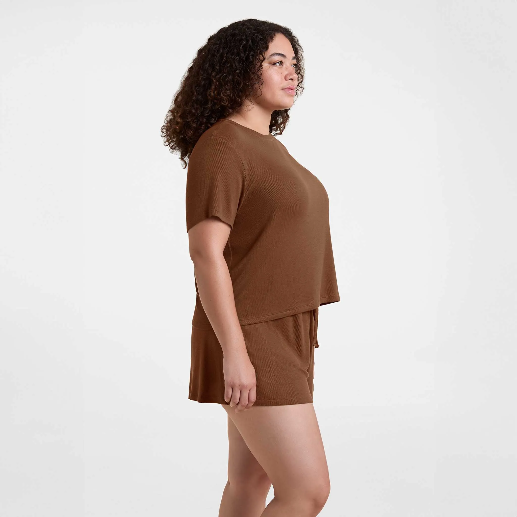 Ribbed Pajama Short Set | Chocolate sold by nuuds product image thumbnail 3